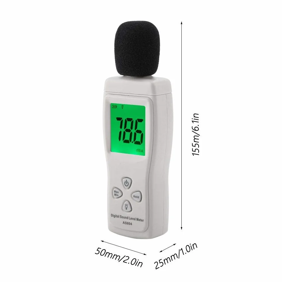 Walfront AS804 Precyzyjny cyfrowy tester poziomu dźwięku z czujnikiem szumów Zakres pomiaru hałasu 30-130 dBA Dokładność 1,5 dB