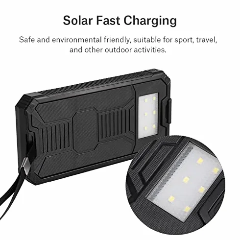 Solarny powerbank 20000 mAh USB 2 wyjścia bezprzewodowy szybkie ładowanie latarka