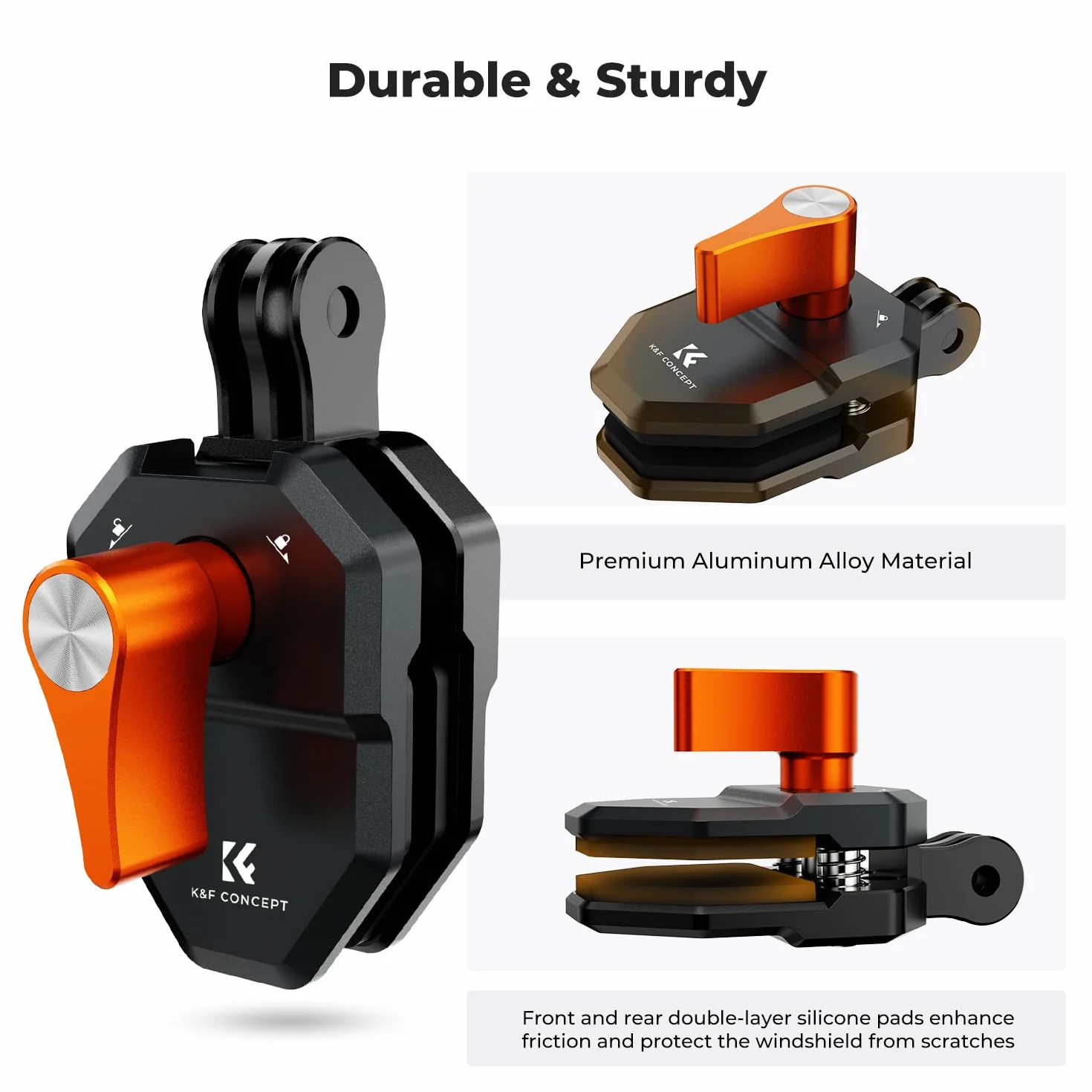 K&F CONCEPT Zacisk na przednią szybę motocykla do Go Pro Hero 13/12/11, uchwyt ze stopu aluminium, zacisk do DJI Osmo Action 3/4/5 Pro/6 Insta360 X5/X4, DJI Osmo 360 Action Akcesoria do kamery