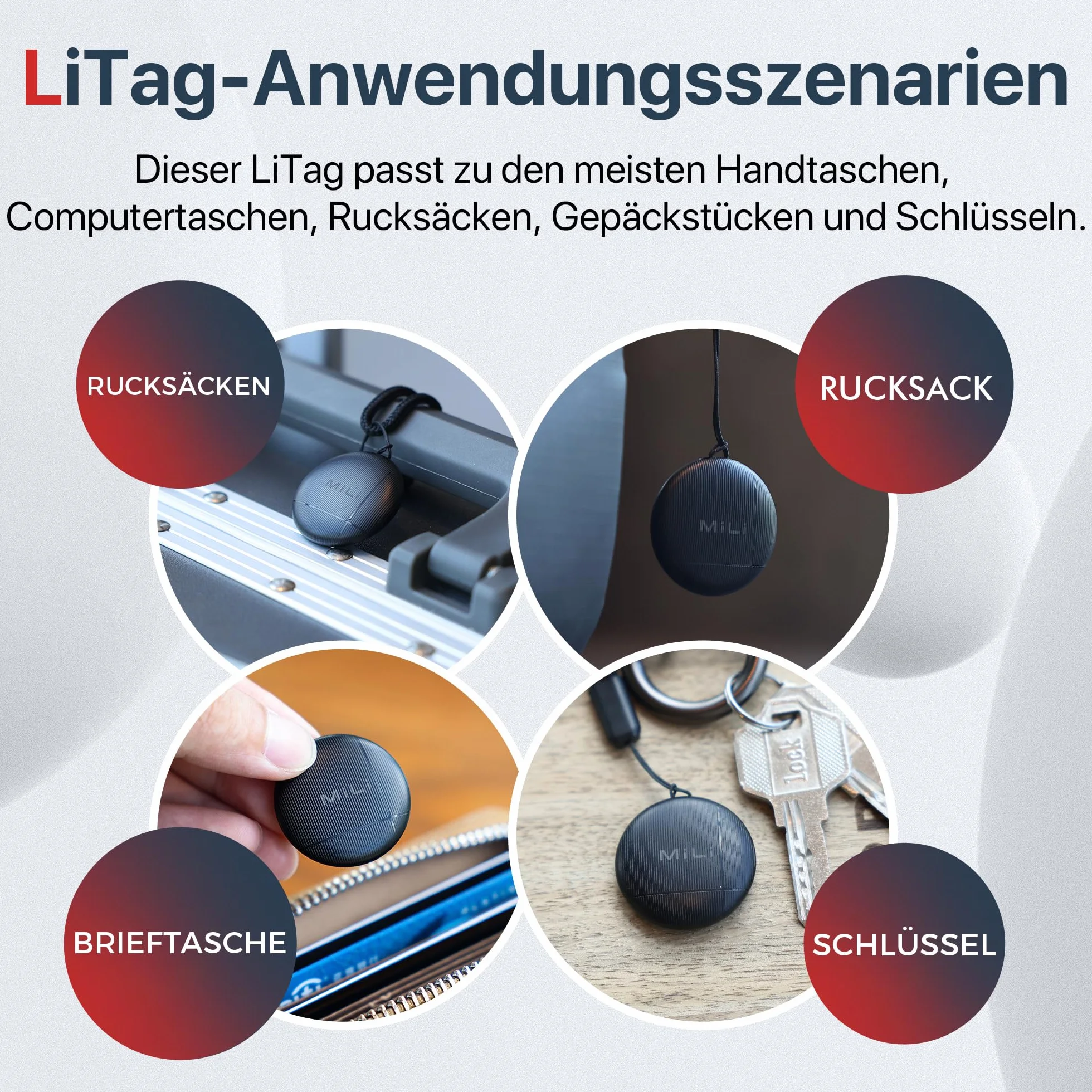 MiLi LiTag Lokalizator Finder Kluczy, Inteligentny Śledzik Kompatybilny z Aplikacją Apple Gdzie jest? (TYLKO iOS), Bluetooth Znajdź przedmiot dla Klucza, Bagażu, Walizki, Zwierzęcia, Portfela