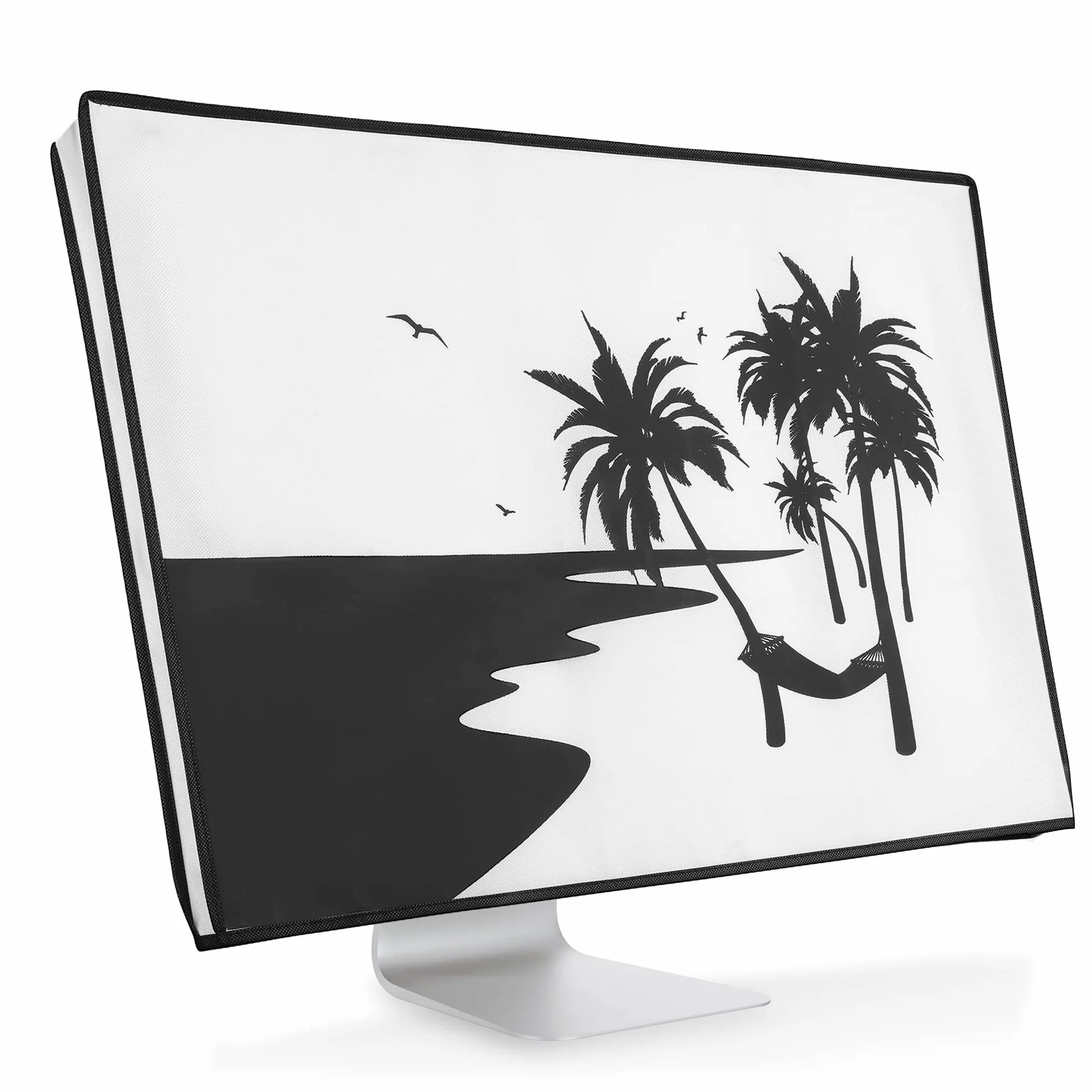 kwmobile Pokrowiec na monitor komputerowy, kompatybilny z monitorami 61.0-66.0 cm, relaks w hamaku, czarny/biały