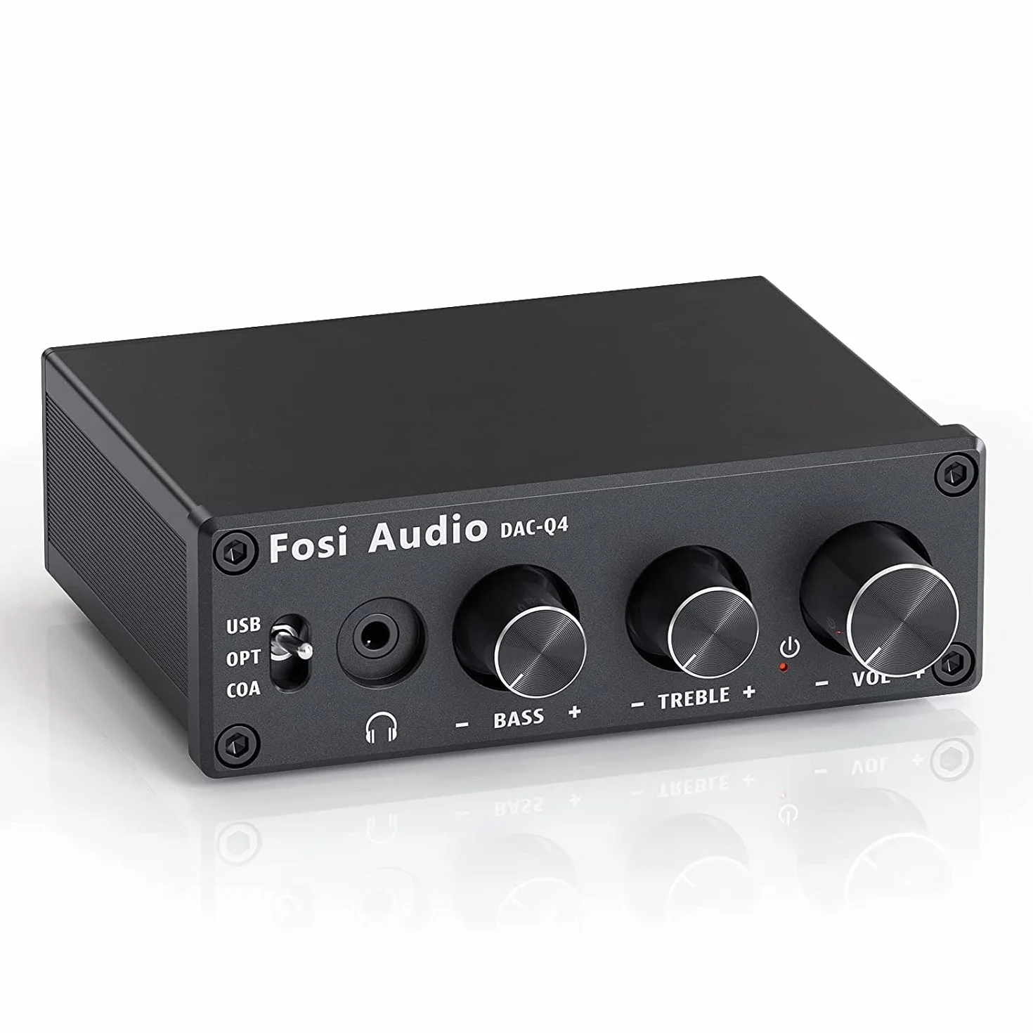Fosi Audio Q4 Wzmacniacz Słuchawkowy DAC, Mini Stereofoniczny Wzmacniacz Cyfrowo-Analogowy, USB COAX OPT do 3,5 mm Gniazda AUX RCA, do Aktywnych Głośników Zasilanych z Komputera Stacjonarnego