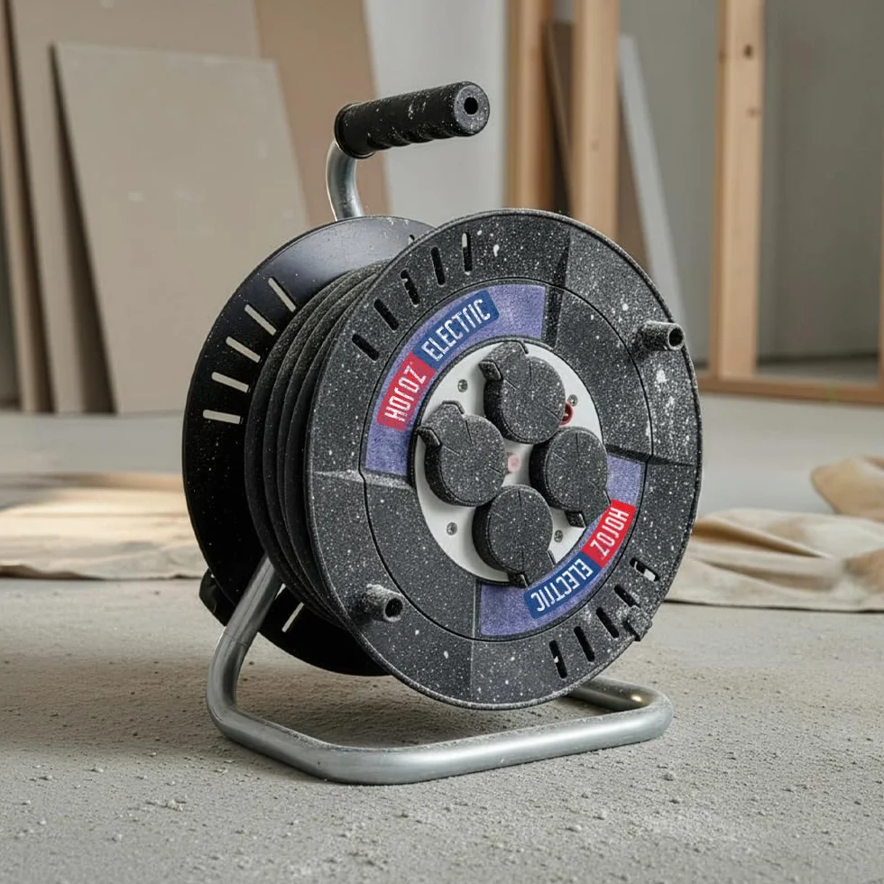 Przedłużacz Bębnowy Budowlany 40 m Mocny IP44 - Rolka Kablowa z 4 Gniazdami Schuko 3×2,5 mm² - Bęben Kablowy Ogrodowy 230V 3300W - Przedłużacz Zewnętrzny do Ogrodu, Garażu - Horoz Electric