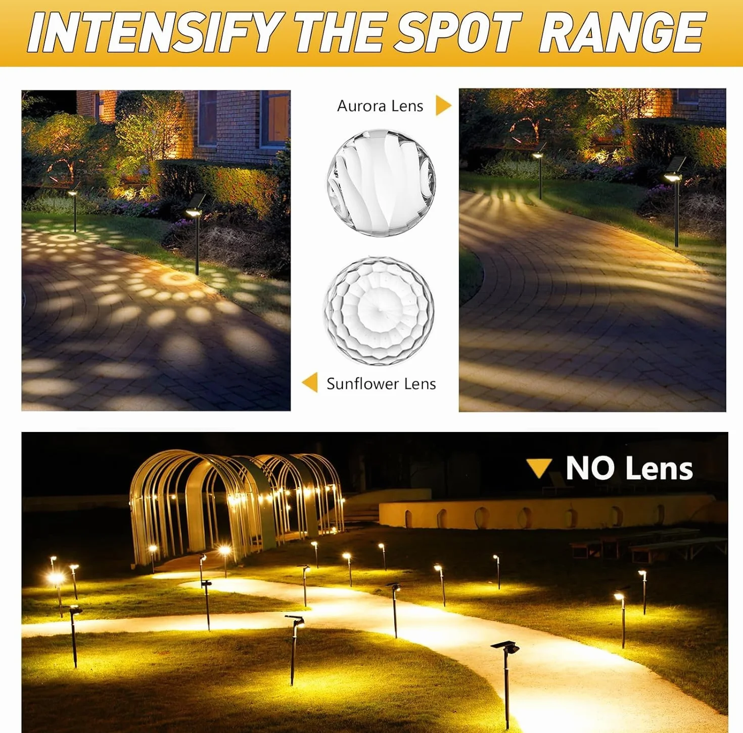 Quntis 26+1 LEDs Solar Garden Solar Light Warm White Solar Reflektor LED z 2 soczewkami, 3 tryby światła słonecznego na zewnątrz lampy na podwórko, patio, chodnik, trawnik, podjazd
