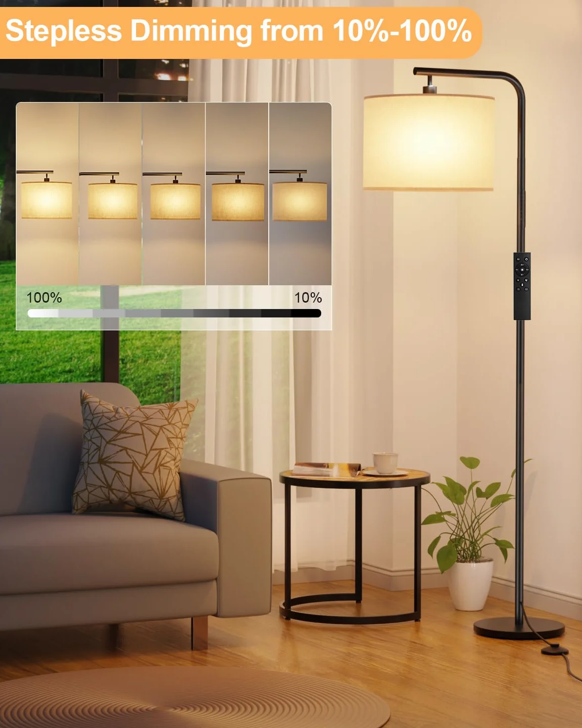 Lampa podłogowa do salonu, z pilotem zdalnego sterowania, lampa stojąca LED, 11 temperatur kolorowych, przyciemniana lampa stojąca do nauki, biura, hotelu
