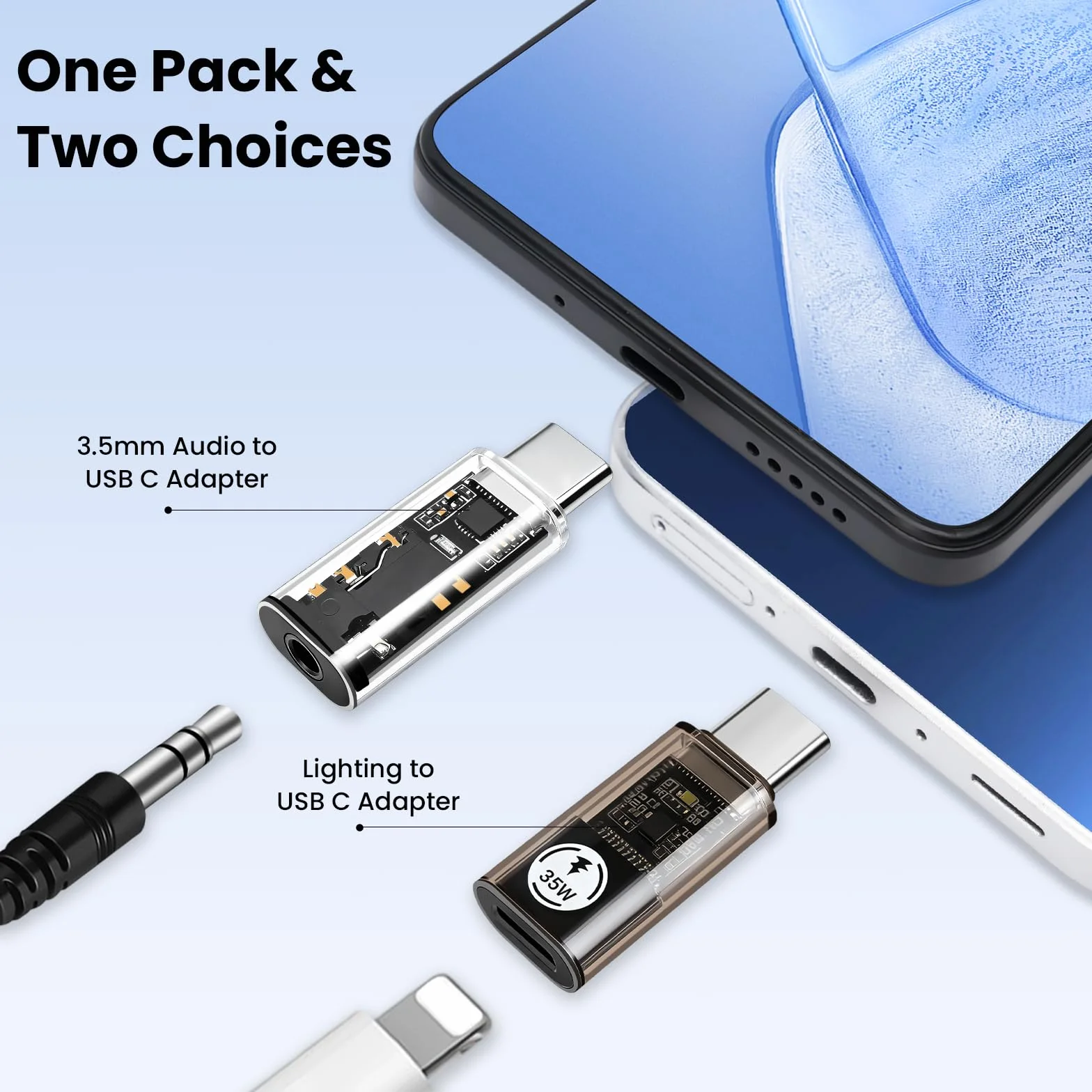Wtyczka USB C na adapter audio 3,5 mm i konwerter USB-C na Lightning, szybkie ładowanie 35 W, transmisja danych 480 Mbit/s