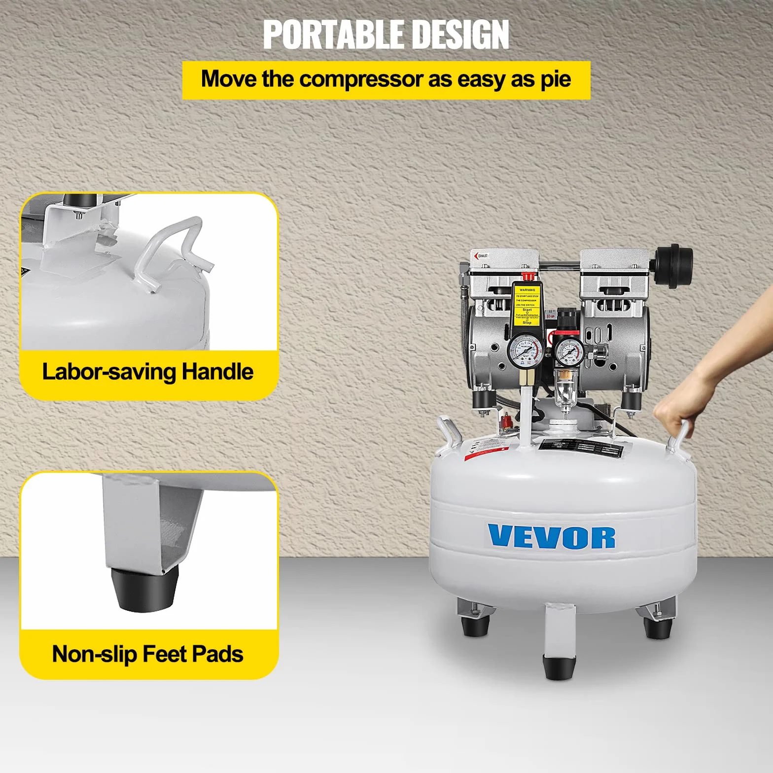 VEVOR Bezolejowa Sprężarka Powietrza 30L, 850W 1,1HP - Pionowa Sprężarka 165L/min, Narzędzie Warsztatowe do Naprawy Domu, Pompowanie Opon