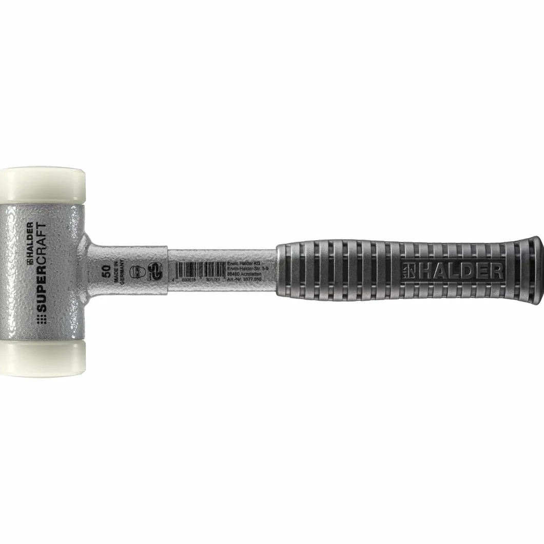 Supercraft młotek ochronny, z odpornym na pęknięcia trzonkiem z rur stalowych i ergonomicznie ukształtowanym, antypoślizgowym uchwytem | śr. = 50 mm | 3377.050