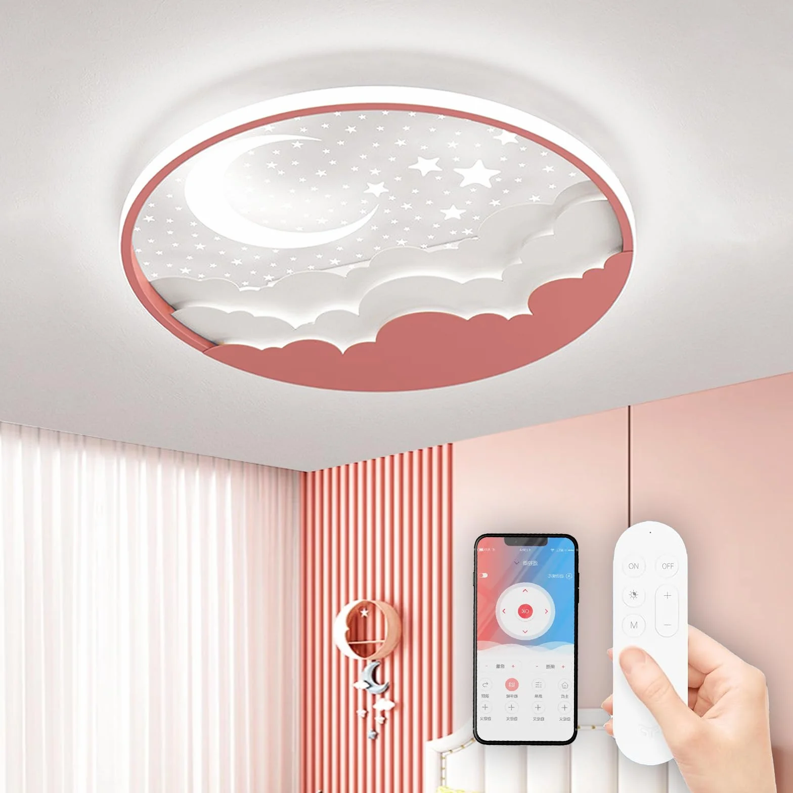 Lampa sufitowa LED dla pokoju dziecięcego, kreatywna lampa sufitowa z rysunkami z pilotem zdalnego sterowania