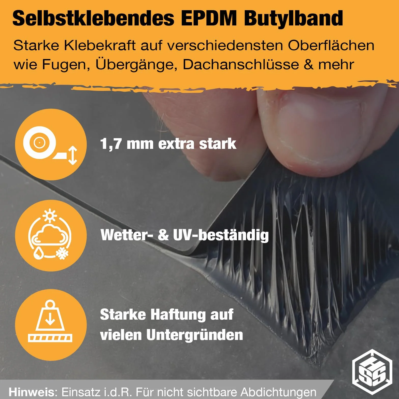 Taśma butylowa HSS EPDM 1,7 mm samoprzylepna – wodoszczelna taśma uszczelniająca – odporna na warunki atmosferyczne i promieniowanie UV – taśma naprawcza i uszczelniająca – 15 cm x 5 m