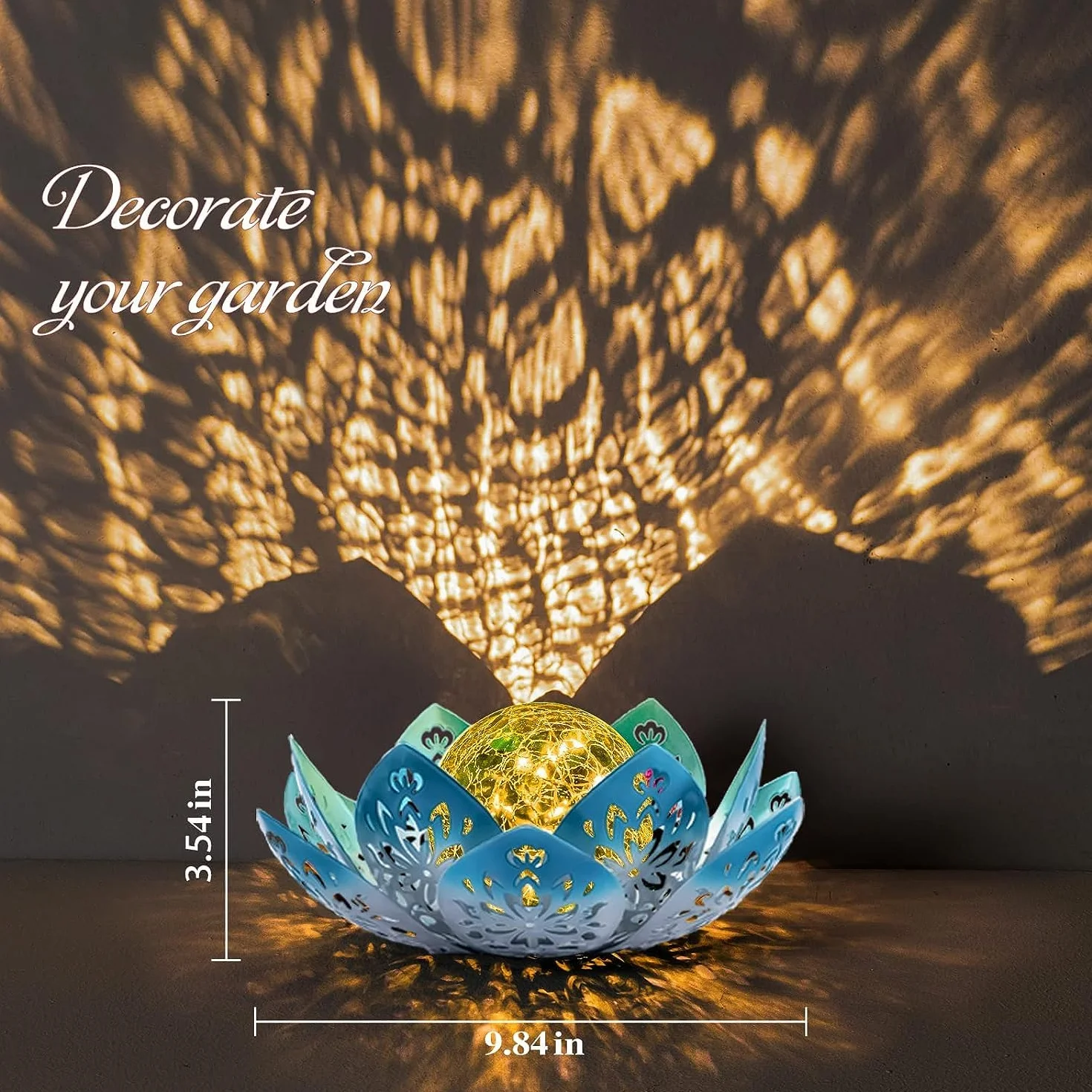 Lampa solarna do użytku na zewnątrz, dekoracja ogrodowa, wodoodporna, z otworami, motyw kwiatu lotosu, pęknięta szklana kula, do ustawienia na trawniku (zielona)