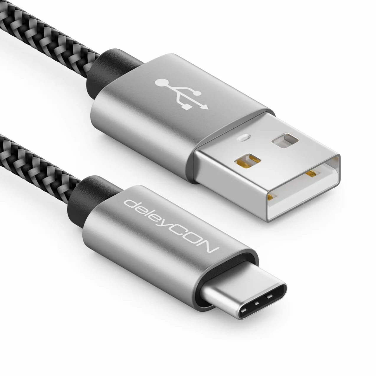 deleyCON 1m Nylon USB-C Kabel Ładowania Przewód Danych Metalowe Wtyki