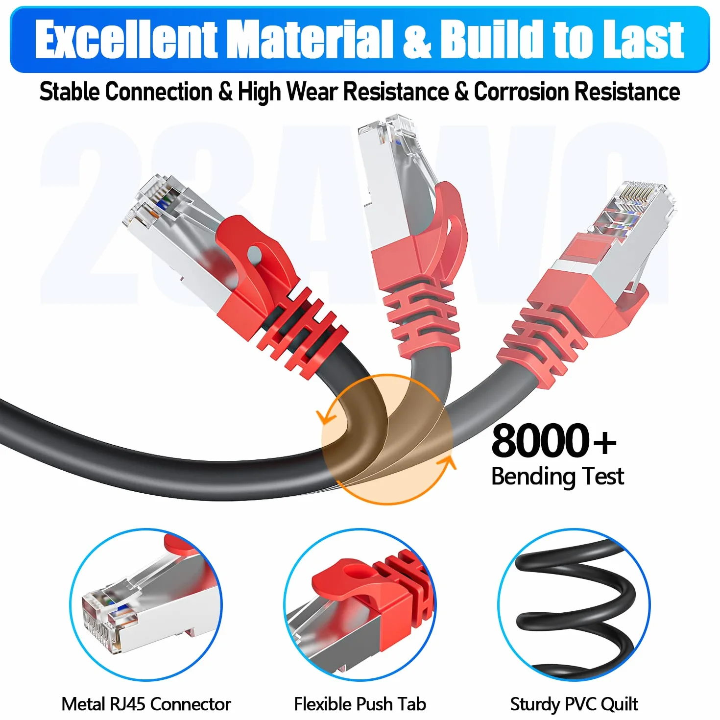Kabel Ethernet 40m, Cat 7 Długi Kabel internetowy 40 metry Szybki Kabel sieciowy Ekranowany SFTP, Kabel RJ45 Gigabit 10Gb/s 600MHz Czarny Kabel krosowy LAN do przełącznika modemu routera