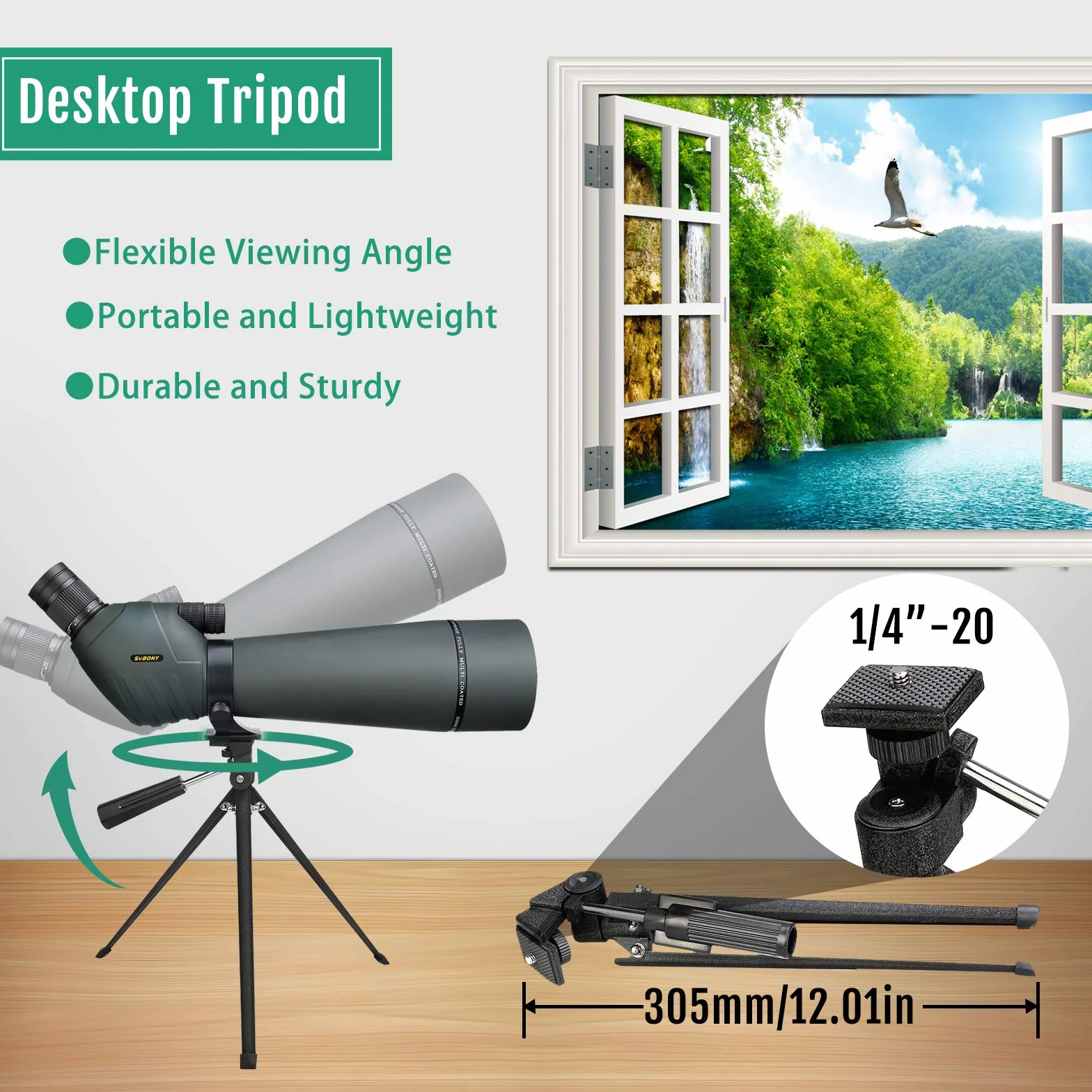Svbony SV411 Luneta 20-60x80 Wodoodporna Optyka FMC Teleskop Kątowy