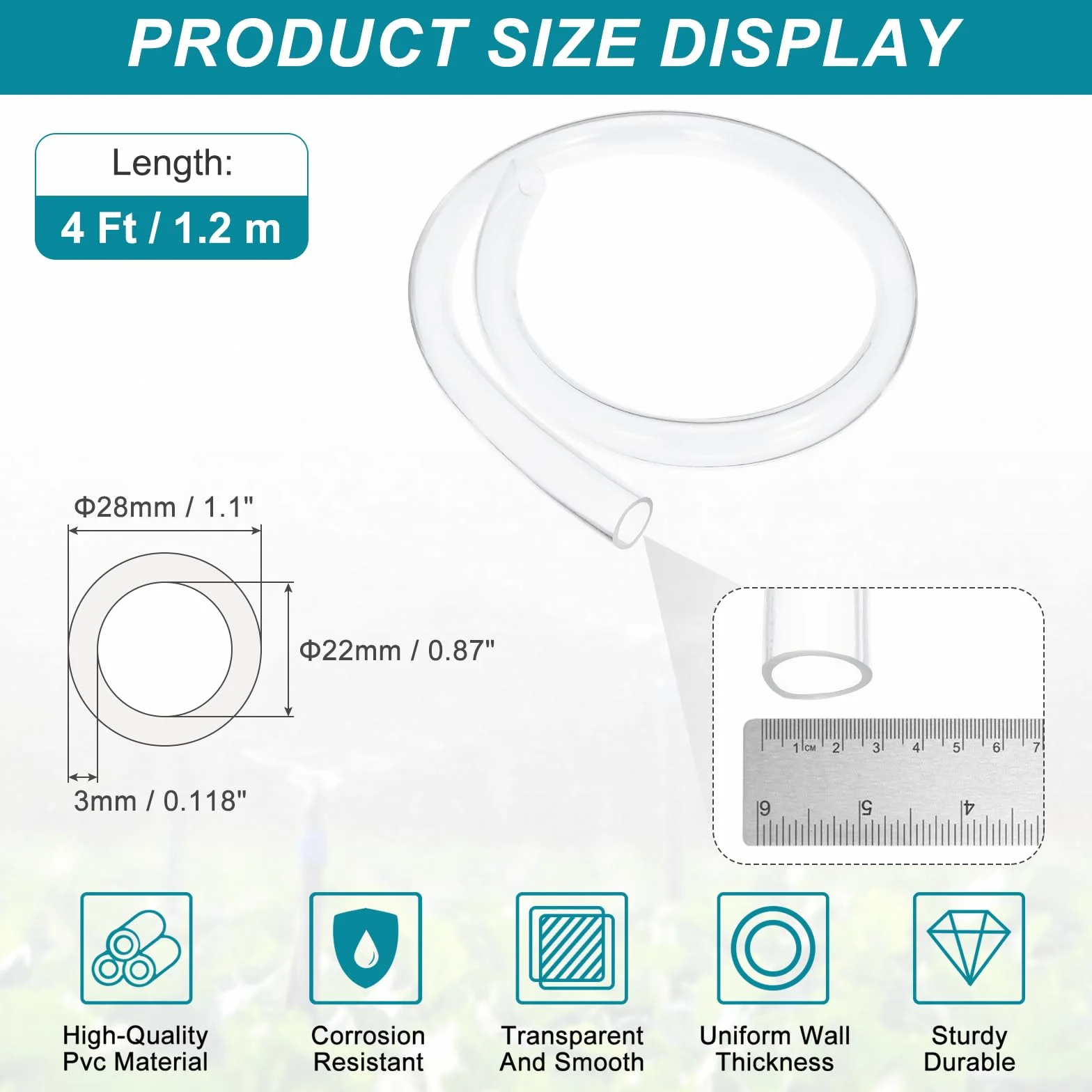 QUARKZMAN Przezroczysta rura PVC, 22 mm DI x 28 mm DE - 4-stopowa rura PVC, lekki wąż winylowy, elastyczna plastikowa rura do przenoszenia powietrza/oleju/wody w akwariach e
