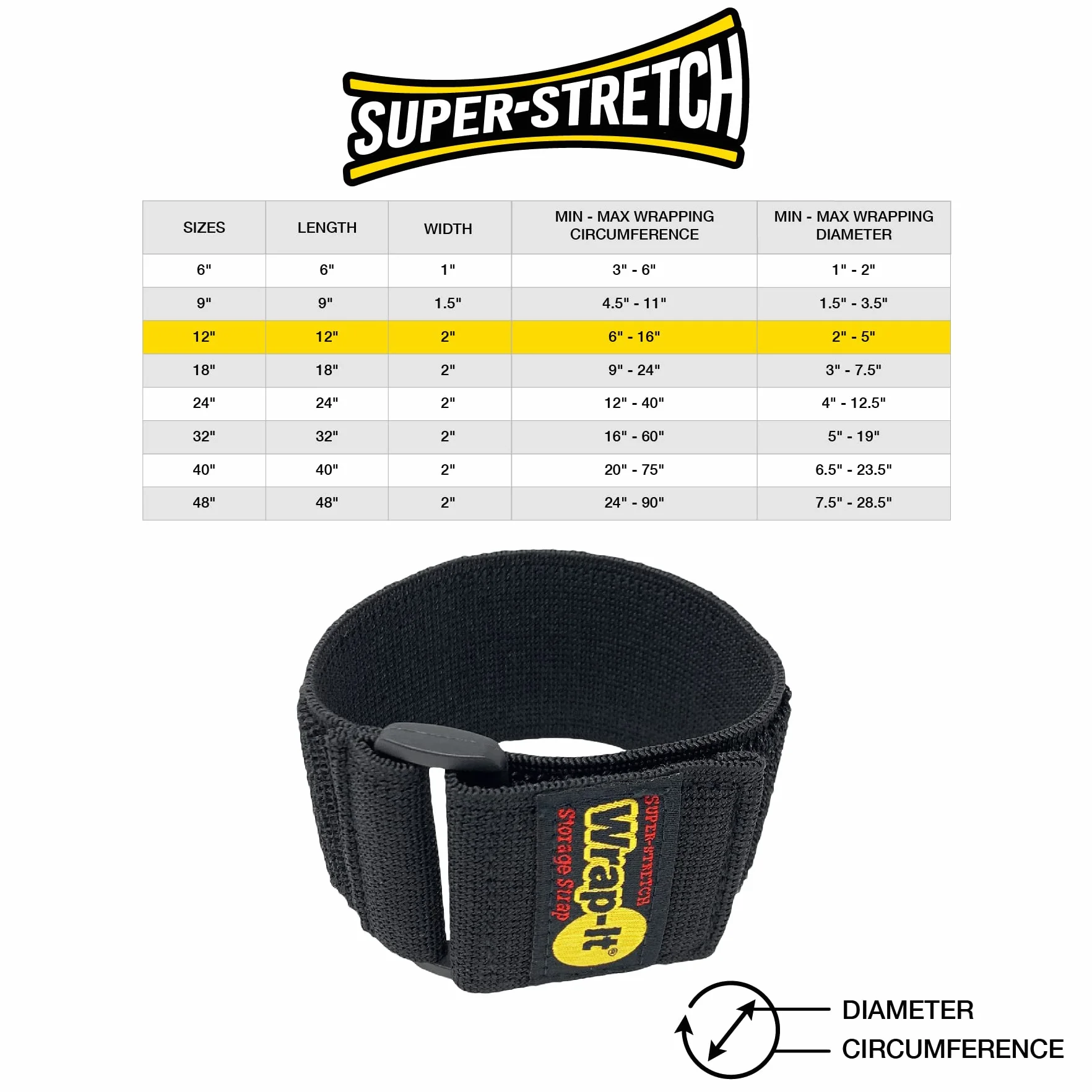 Wrap-It Storage Super rozciągliwa, 30,5 cm (8 sztuk) - elastyczne paski zaciskowe na rzep - organizer na przewód przedłużający, paski do węża i kabli, owijka na sznurek