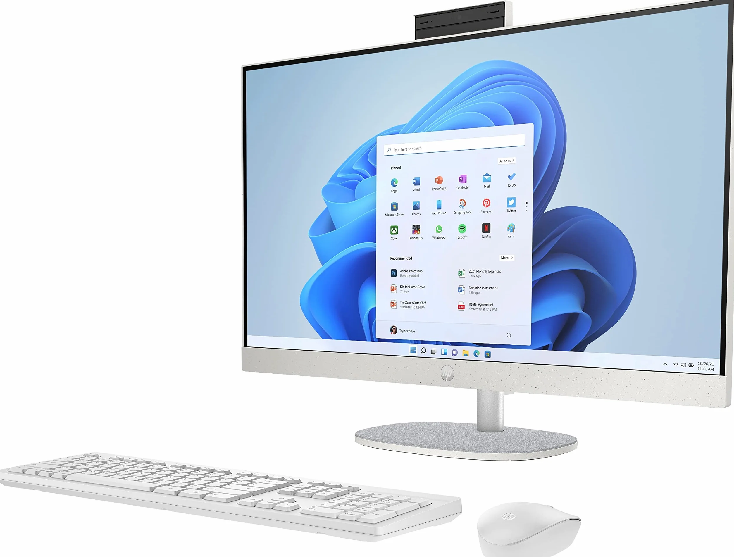 HP 27-cr0008ss - 27-calowy komputer Full HD z bezprzewodową kamerą, klawiaturą i myszą (AMD Ryzen 5 7520U, 16 GB RAM, 512 SSD, AMD Radeon Graphics, bez systemu operacyjnego) biały - klawiatura QWERTY