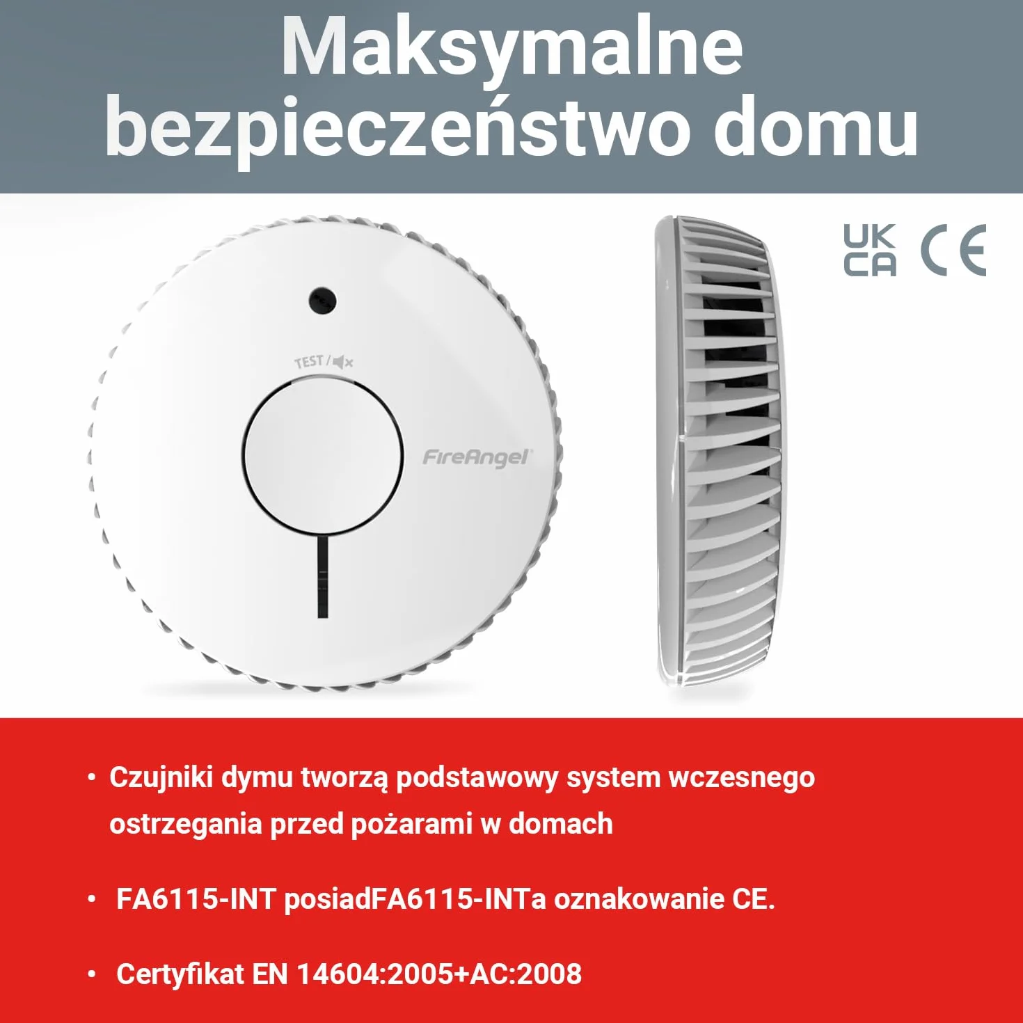 Fire Angel FA6115-INT Optyczny Czujnik Dymu – Detektor Dymu do Domu i Przyczepy Kempingowej na 10 Lat z – Czujnik Przeciwpożarowy – Zamiennik ST-625