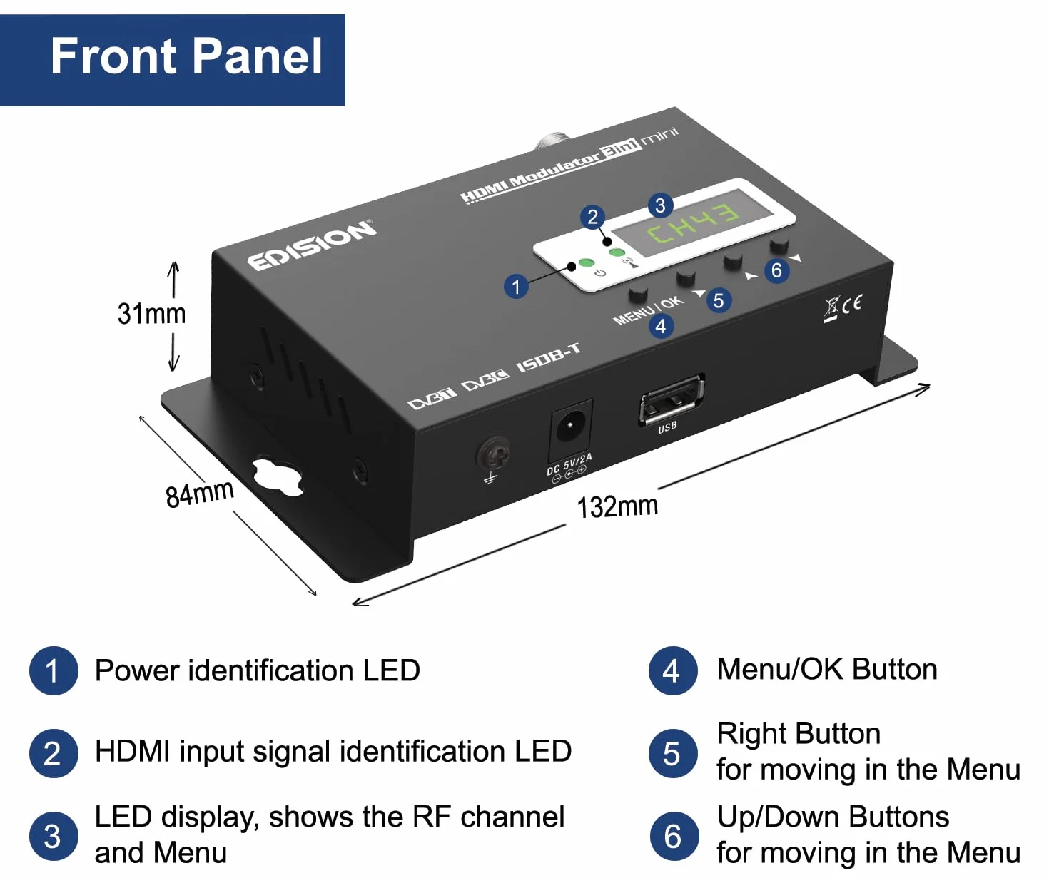 EDISION HDMI Modulator 3in1 mini DVB-T ISDB-T DVB-C FullHD koncentryk LED wyświetlacz