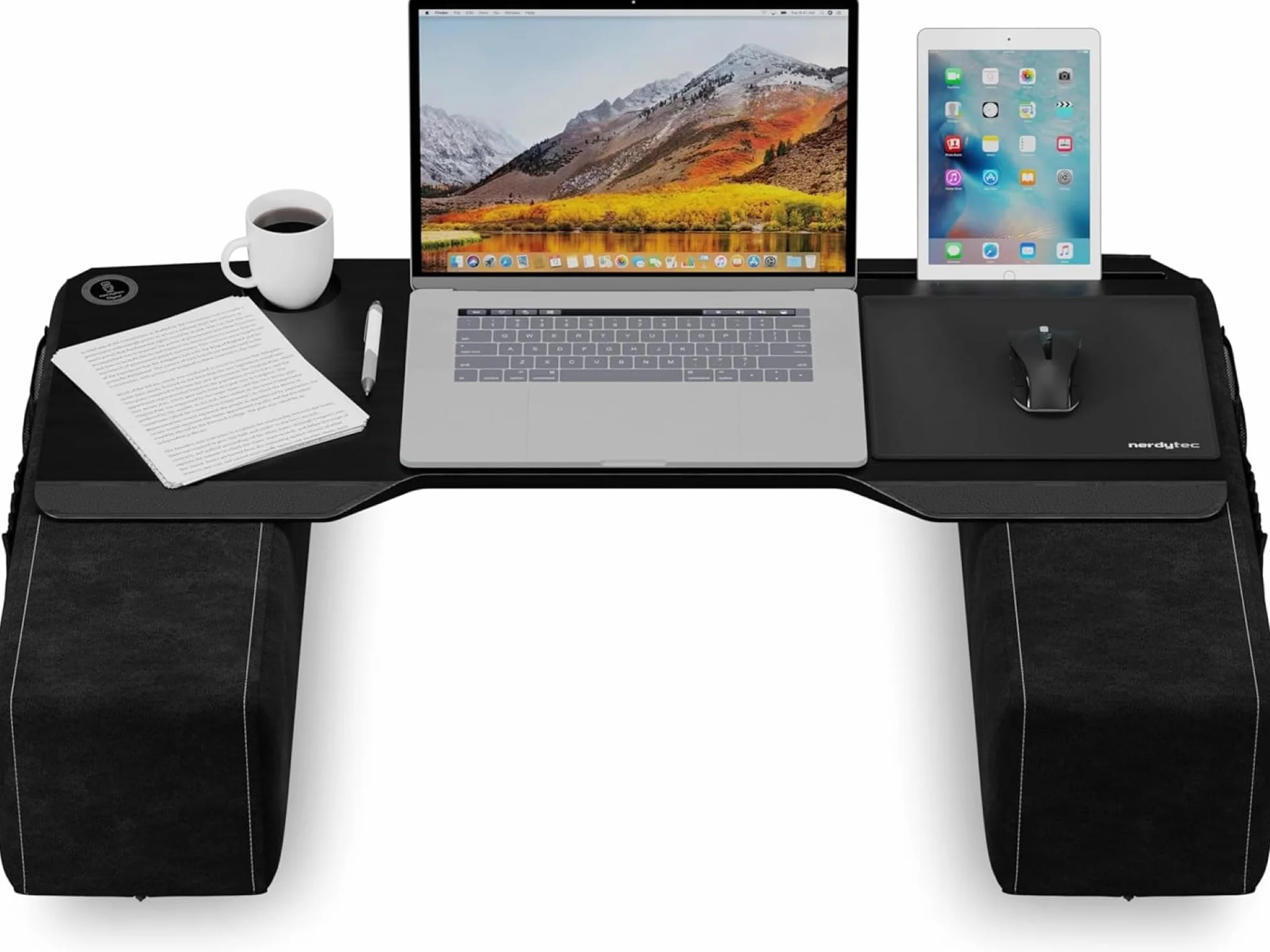 Couchmaster CYBOSS, bardzo szeroki stojak na laptopa na kanapę i łóżko, ergonomiczna konstrukcja z poduszkami, biurko do notebooków do 45 cm, jesteś wielkim szefem! CYBOSS!