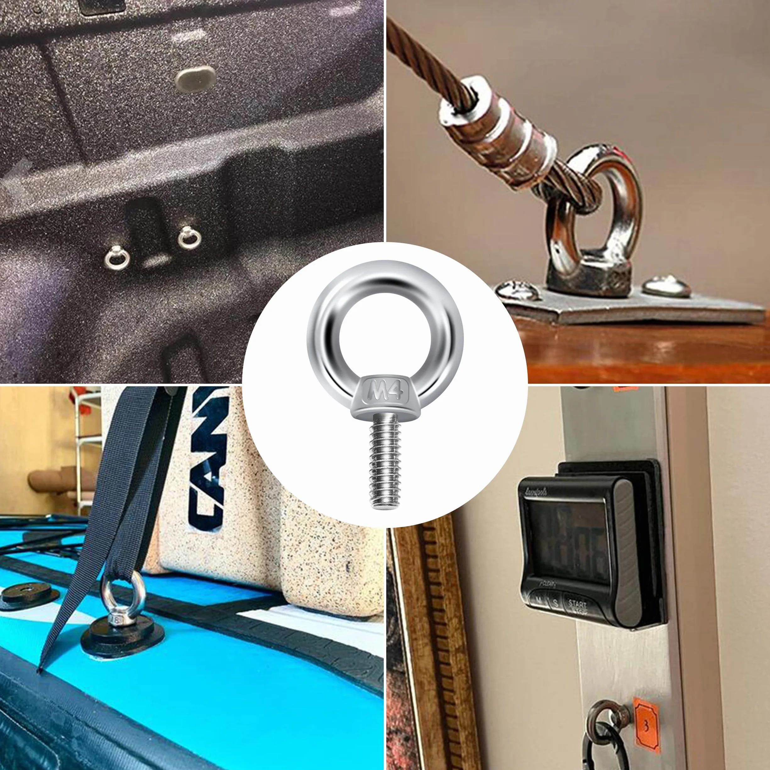 QIMEI-SHOP Śruba oczkowa M4, śruba oczkowa 304, stal nierdzewna, bolce oczkowe, śruby oczkowe M4 x 10, śruby oczkowe do mocowania i zawieszania, 12 sztuk