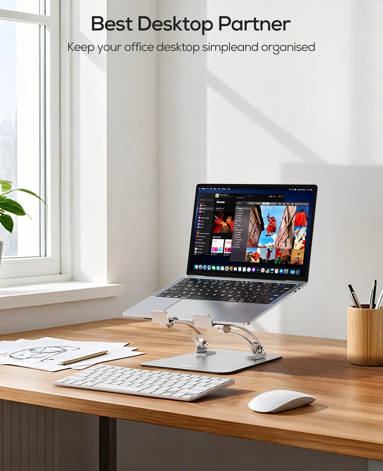 Nulaxy w pełni regulowany stojak na laptop – podwójnie składany podwyższenie z aluminium z otworami wentylacyjnymi, ergonomiczny organizer na notebooki, przenośne akcesorium biurowe, srebrny
