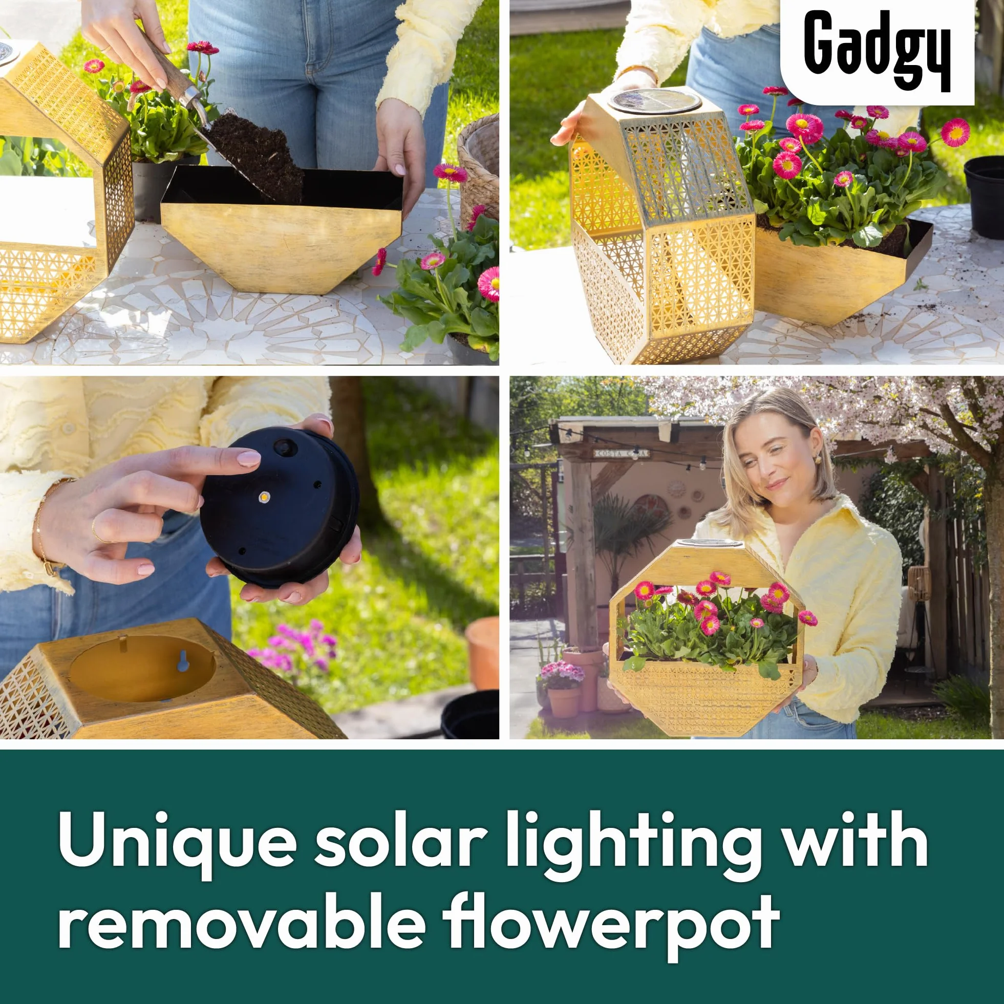 Gadgy Solarna lampa ścienna z doniczką - solarna lampa ścienna z ciepłym białym światłem, dekoracja ścienna balkonowa z jasną skrzynką na kwiaty - oświetlenie ogrodowe odporne na warunki atmosferyczne