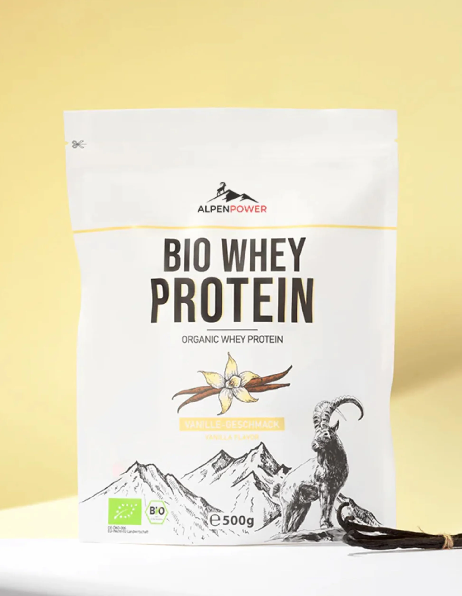 AlpenPower Bio WHEY Protein Vanilla 1 kg – 100% naturalne składniki i bez dodatków – wysokiej jakości białko CFM w proszku z najlepszego ekologicznego mleka alpejskiego