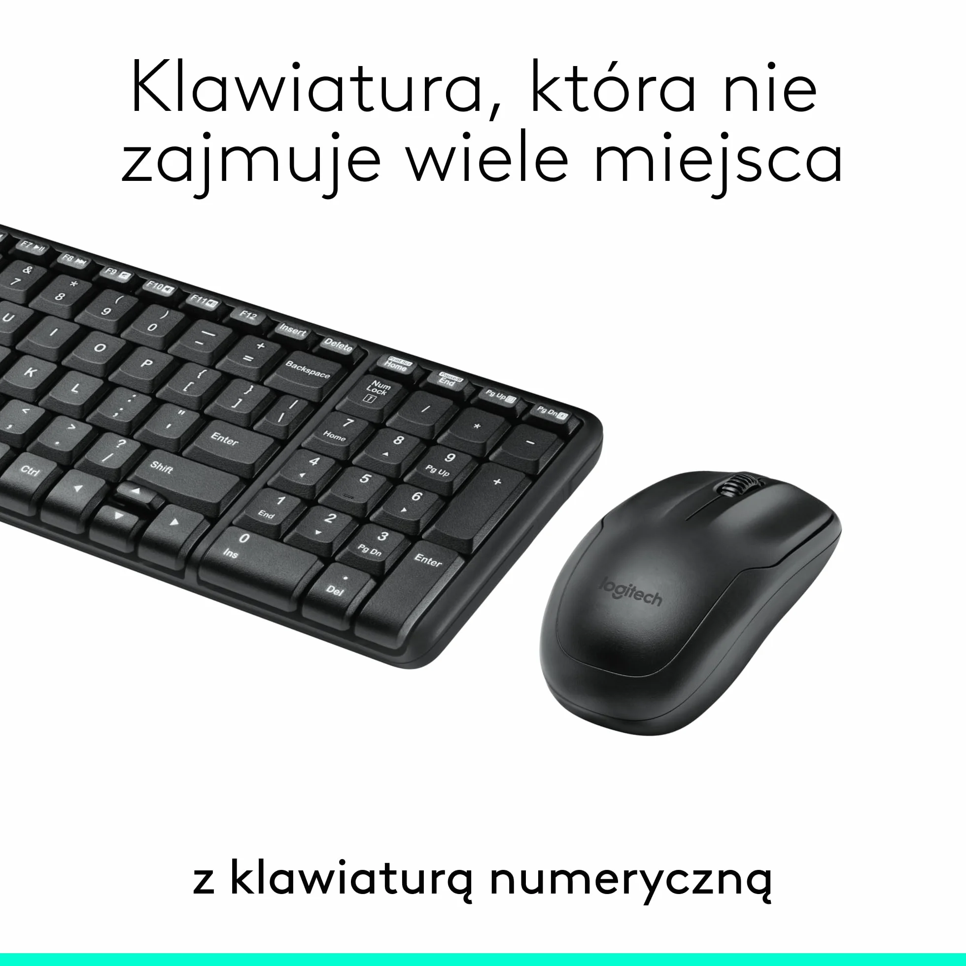 Logitech MK220 Compact Combo, Zestaw Klawiatura i mysz dla systemu Windows, 2,4 GHz Odbiornik USB, 24 pracy na baterii, PC, laptopem, QWERTY układ US Intl - Czarny