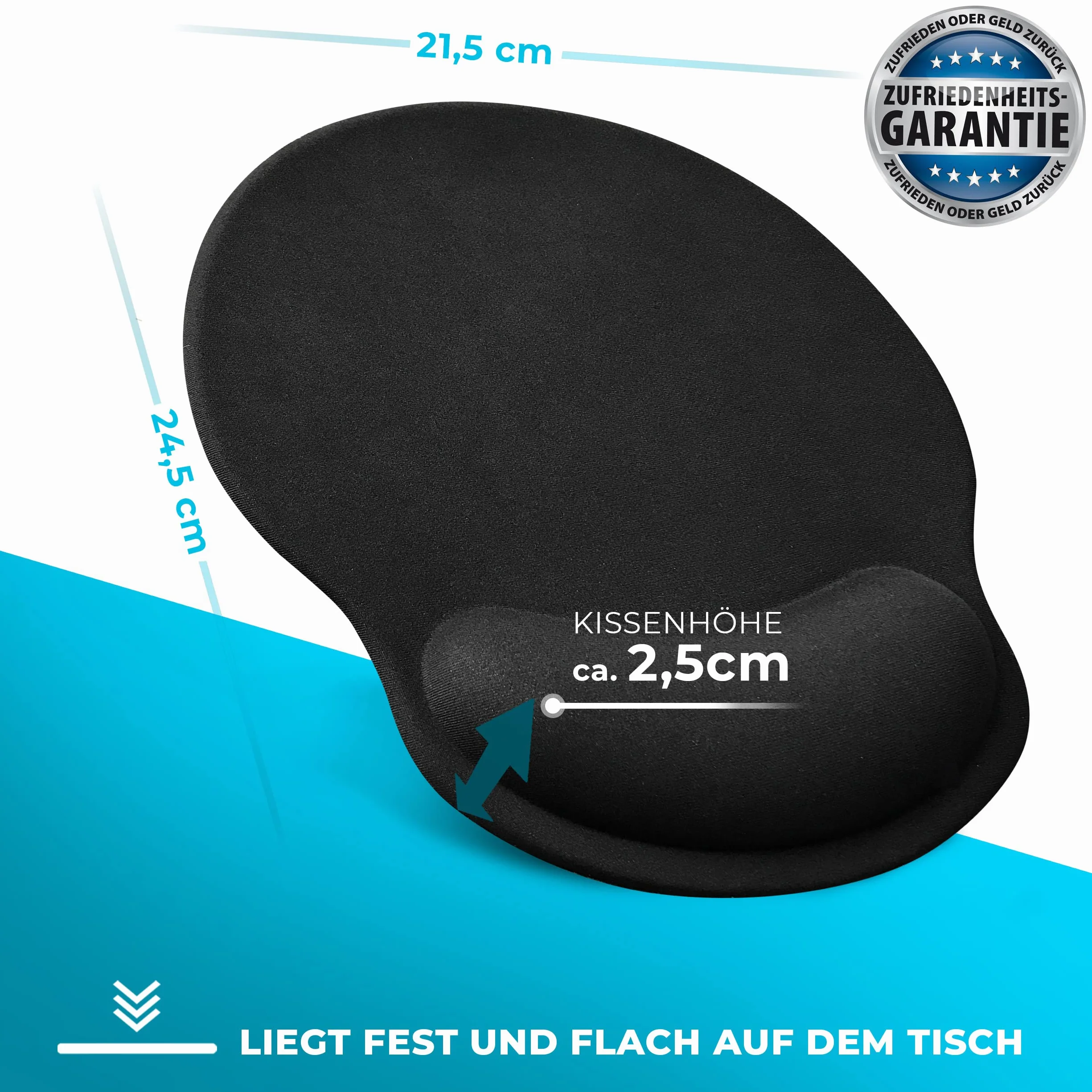 Ergonomiczna podkładka pod mysz z poduszką żelową, czarna