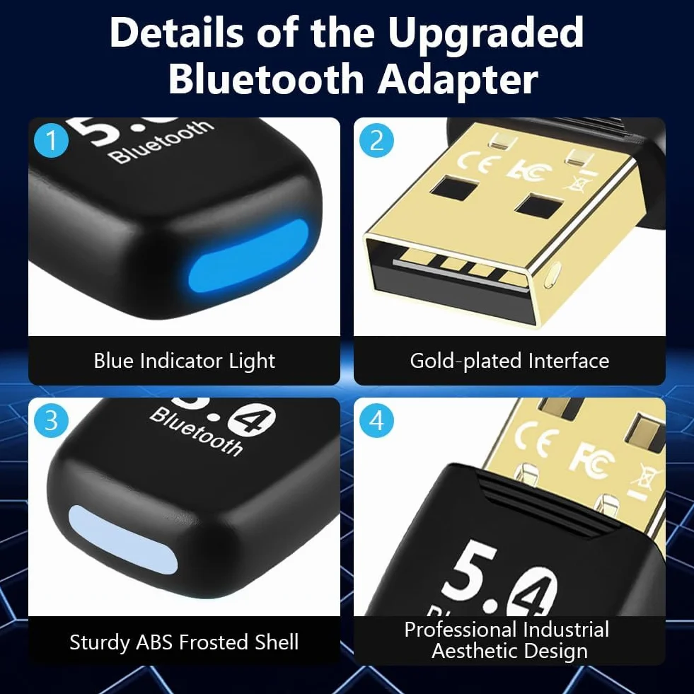 Flintronic Bluetooth 5.4 Adapter USB do PC, EDR Dongle Bezprzewodowy Odbiornik Nadajnika