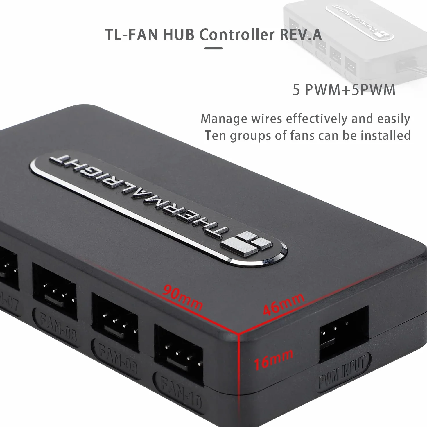 Thermalright Kontroler FAN HUB REV, 10-portowy, 4-pinowy kontroler wentylatora PC, koncentrator wentylatora 12 V, mocna pasta + zasysanie magnetyczne, bezpośrednie wejście kabla zasilającego SATA