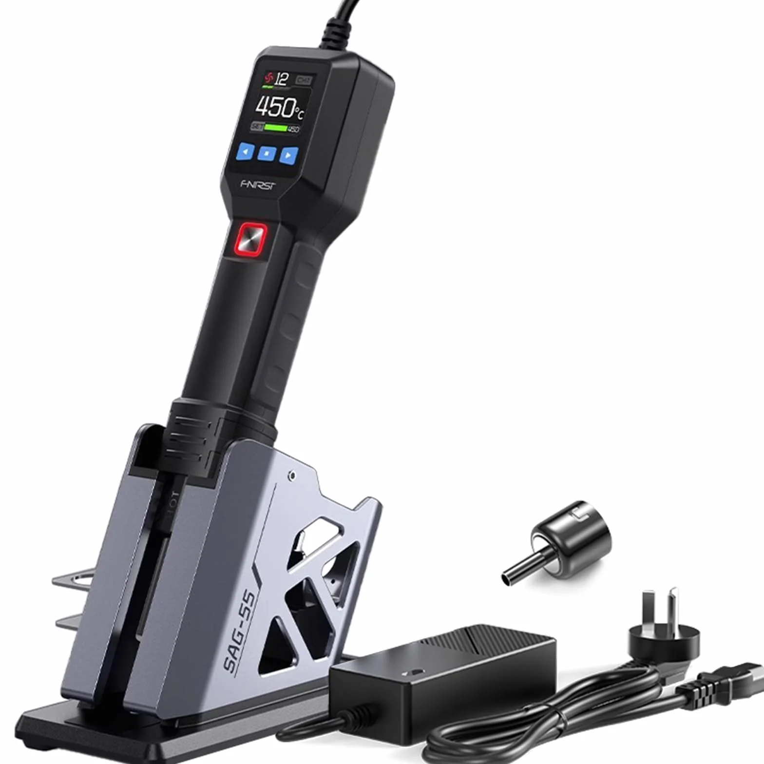 Mini opalarka, pistolet na gorące powietrze z dużym cyfrowym wyświetlaczem LCD (550 W), regulacja 100°C - 450°C, technologia regulacji temperatury Pid, szybkie nagrzewanie, ramię do urządzenia, 20
