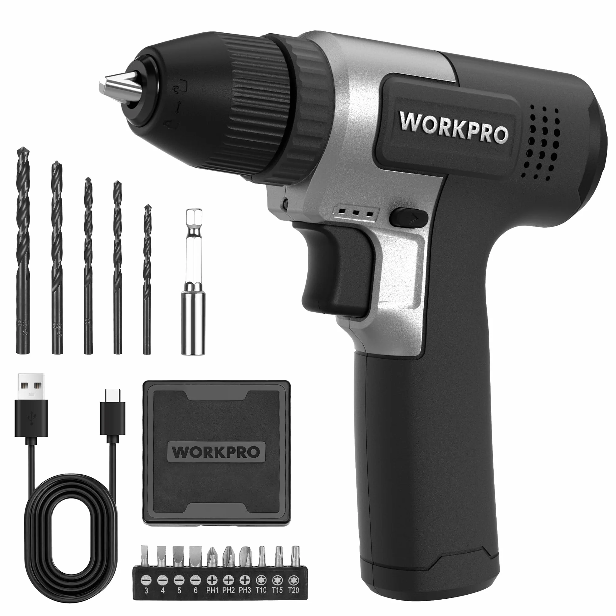 WORKPRO Zestaw wkrętarek akumulatorowych 8 V (czarny)