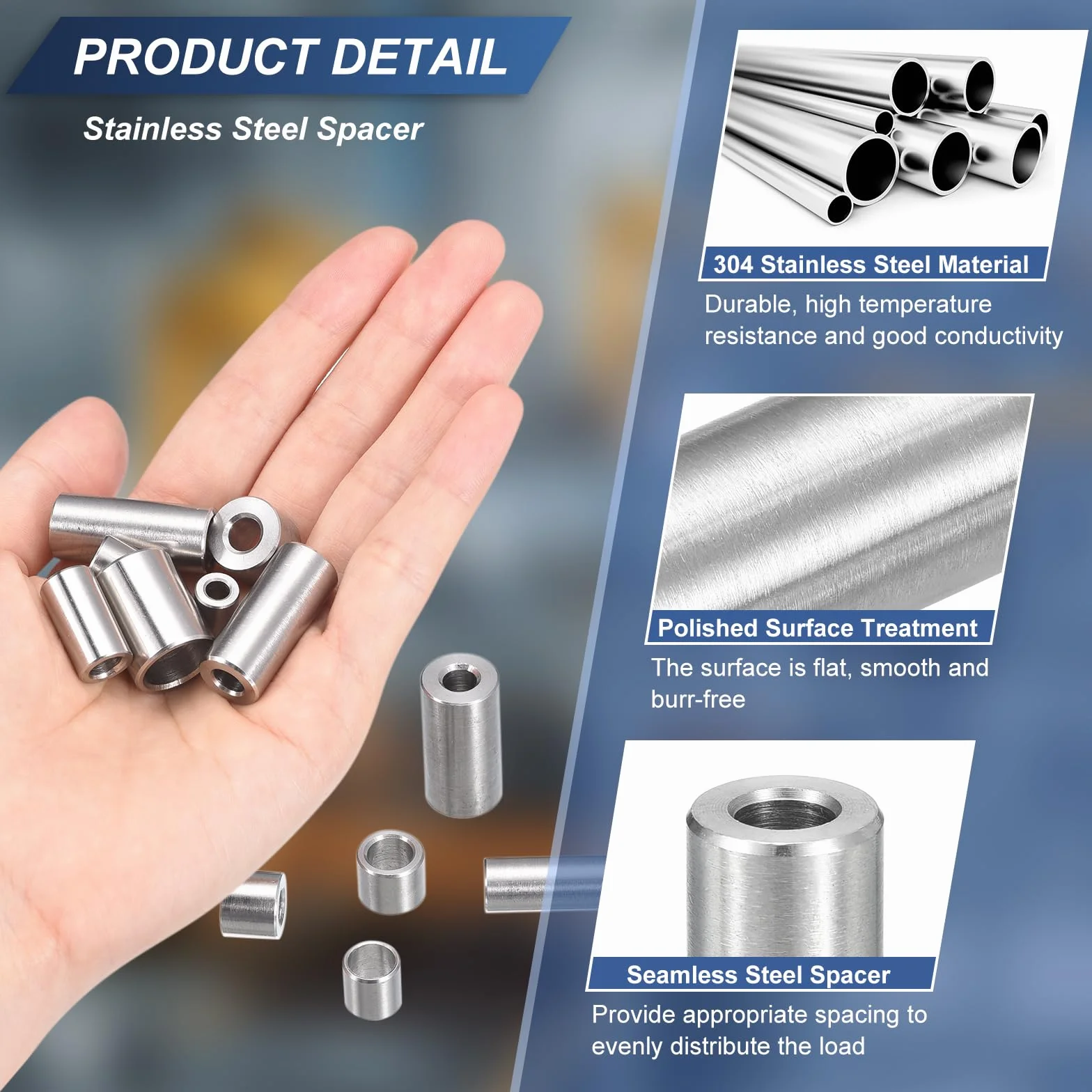 QUARKZMAN 5 sztuk podkładki dystansowe ze stali nierdzewnej, 10 mm ID x 12 mm OD x 3 mmL niegwintowany mosiężny separator śrubowy okrągły szczelina do śrub nakrętek 3/8" lub M10