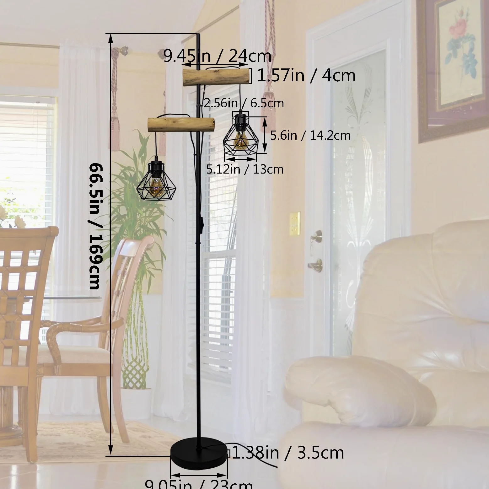 lampa stojąca drewniana do salonu z metalem: lampy stojące z diamentowymi abażurami (żarówka nie jest w zestawie) Nowoczesna dekoracyjna lampa salonowa z podwójnym włącznikiem lampa do łóżka