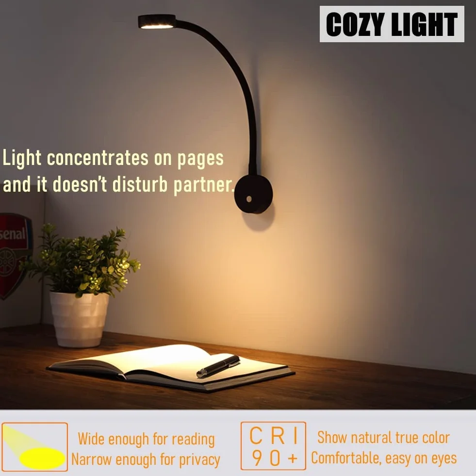 12V Lampa ścienna LED do czytania elastyczna punktowa z ładowarką USB i czerwoną lampką nocną, lampka do czytania przy łóżku do kampera, przyczepy kempingowej, kampera, furgonetki, wbudowany przełącznik ściemniacza DC 12-24V, przewodowa
