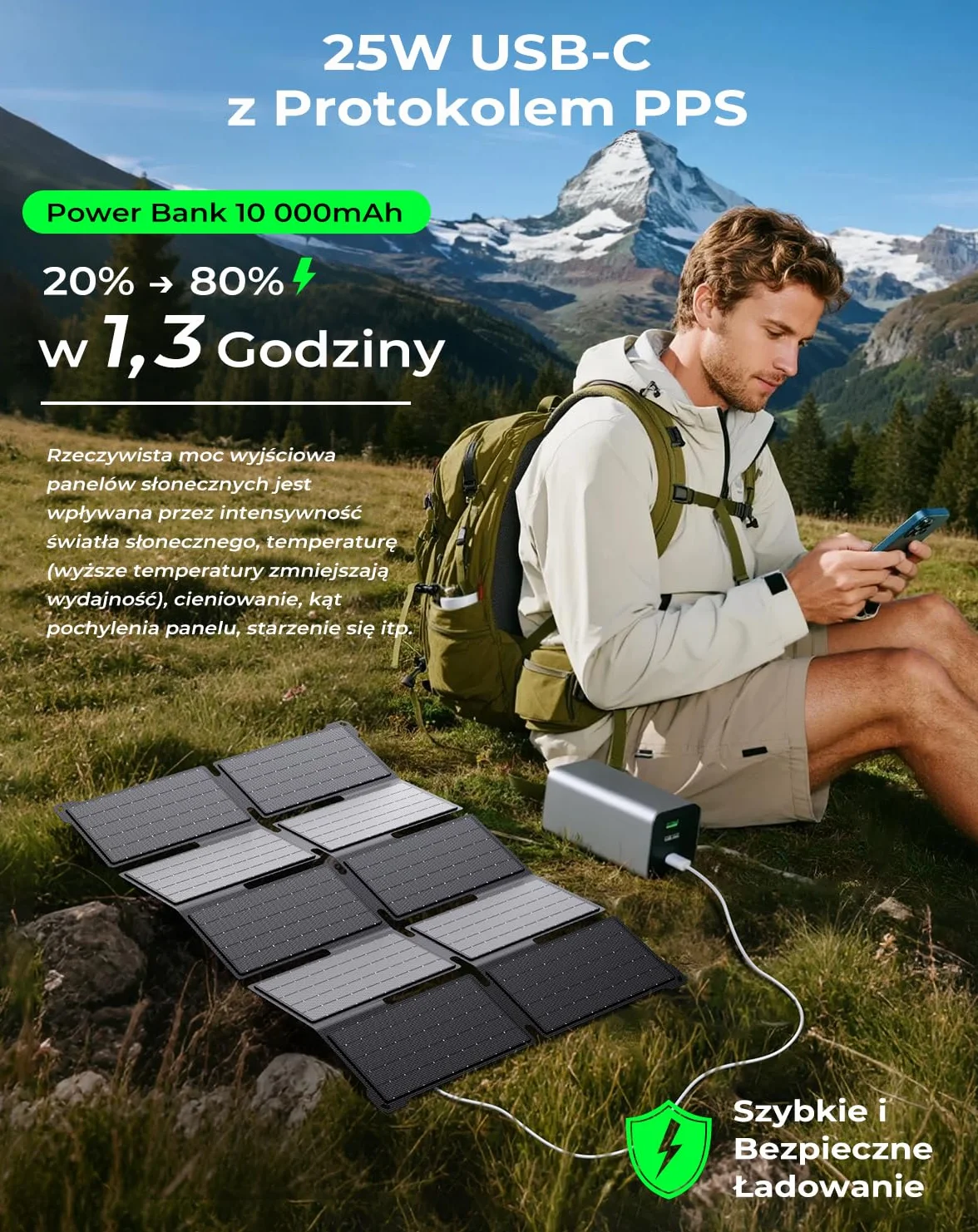 Przenośna Ładowarka Słoneczna BigBlue 35W PD 25W USB-C IP68 Składana do iPhone Android iPad