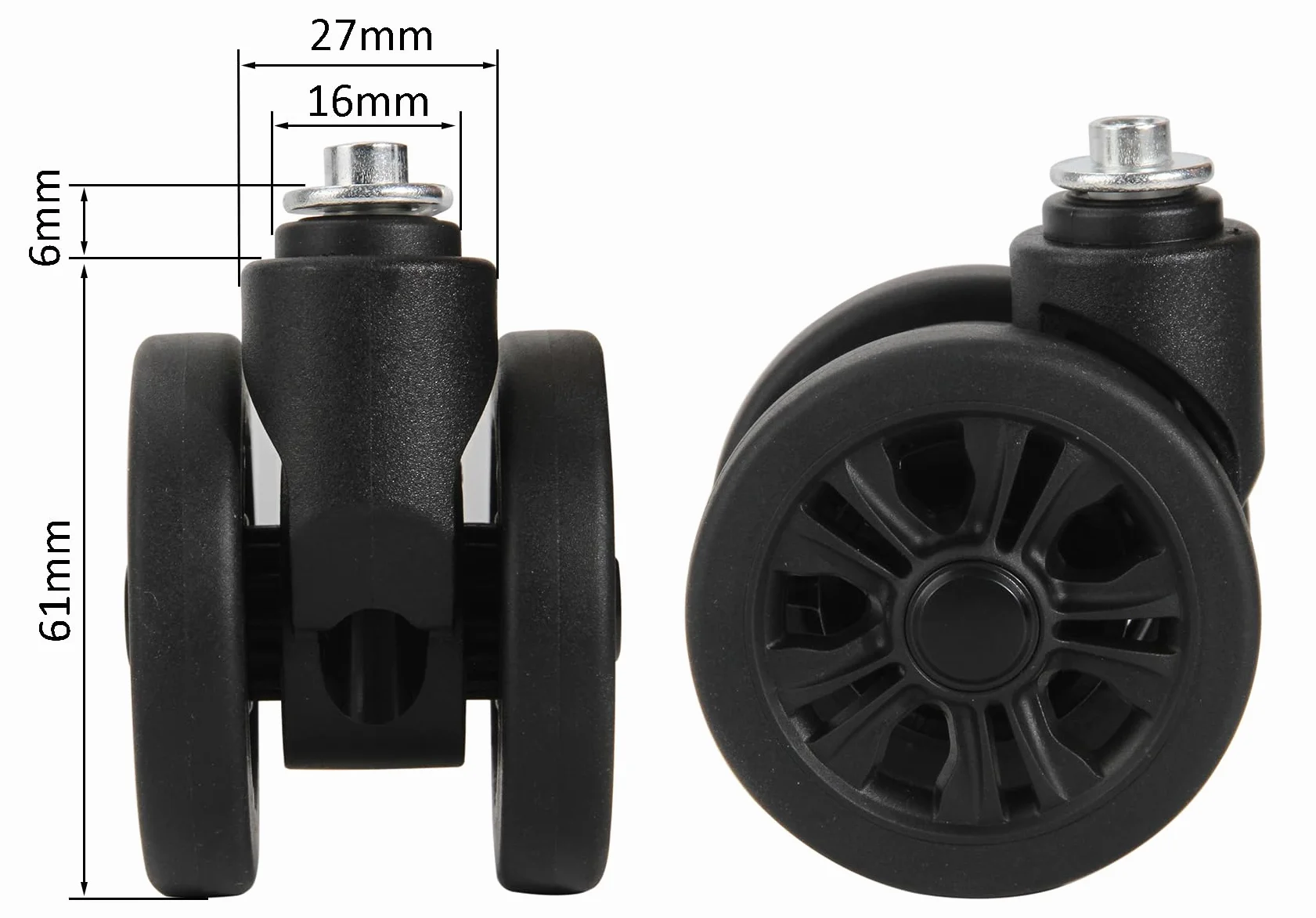 GUGULUZA 2 uniwersalne kółka zamienne do walizki bagażowej, 55 mm, czarne