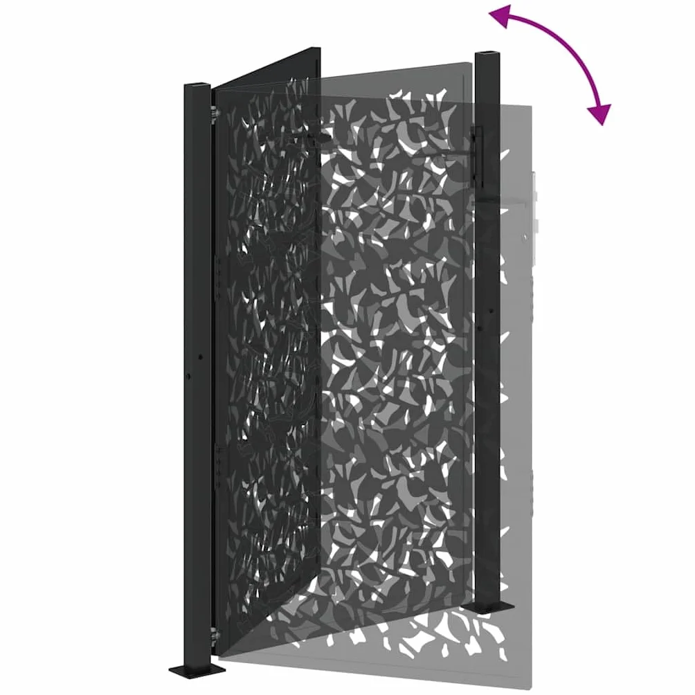 vidaXL Brama ogrodowa czarna 100x150 cm stalowy wzór liścia, brama ogrodzeniowa, brama zewnętrzna, brama metalowa, brama zabezpieczająca