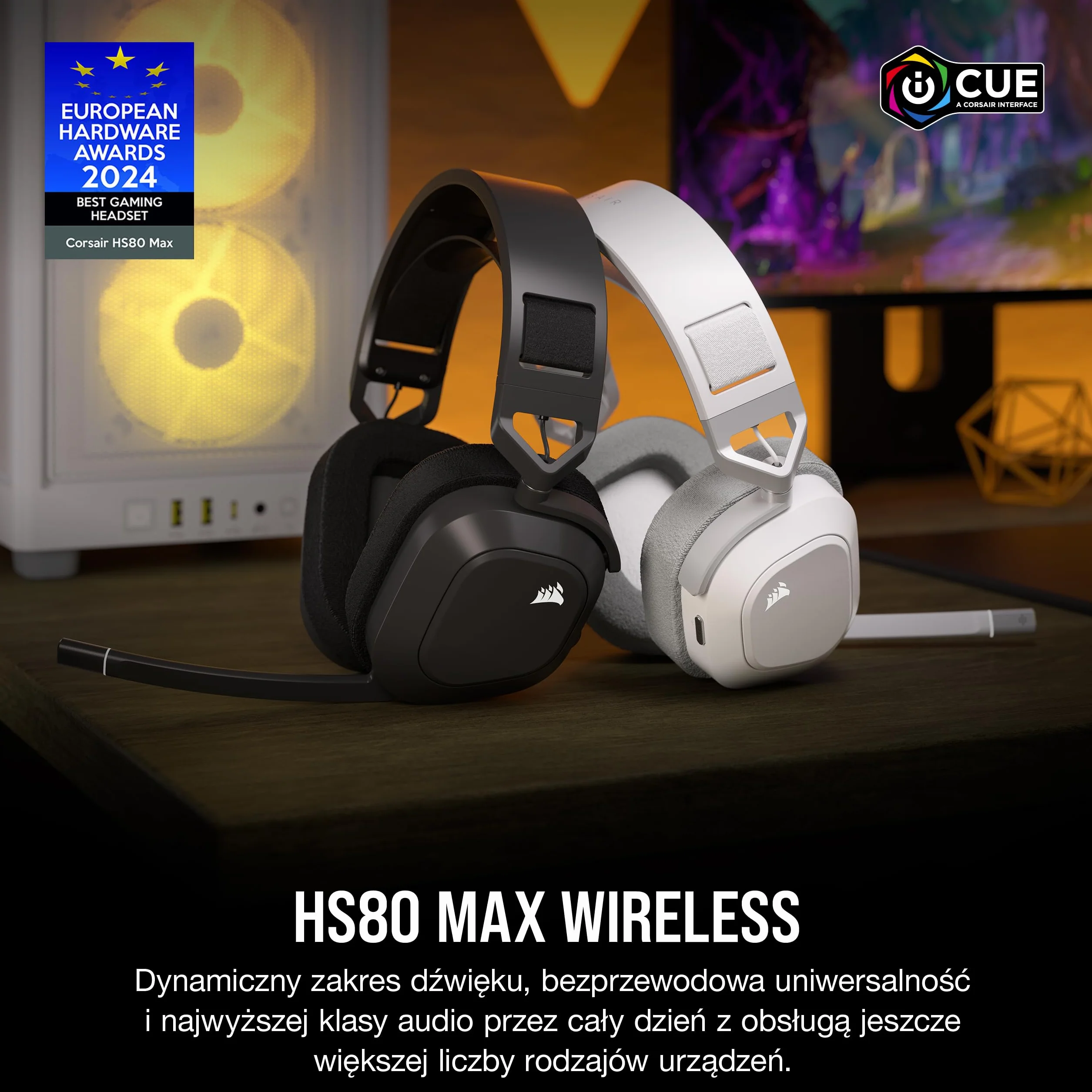 Corsair HS80 MAX WIRELESS Wieloplatformowy Zestaw Słuchawkowy do Gier Bluetooth Dolby Atmos Biały