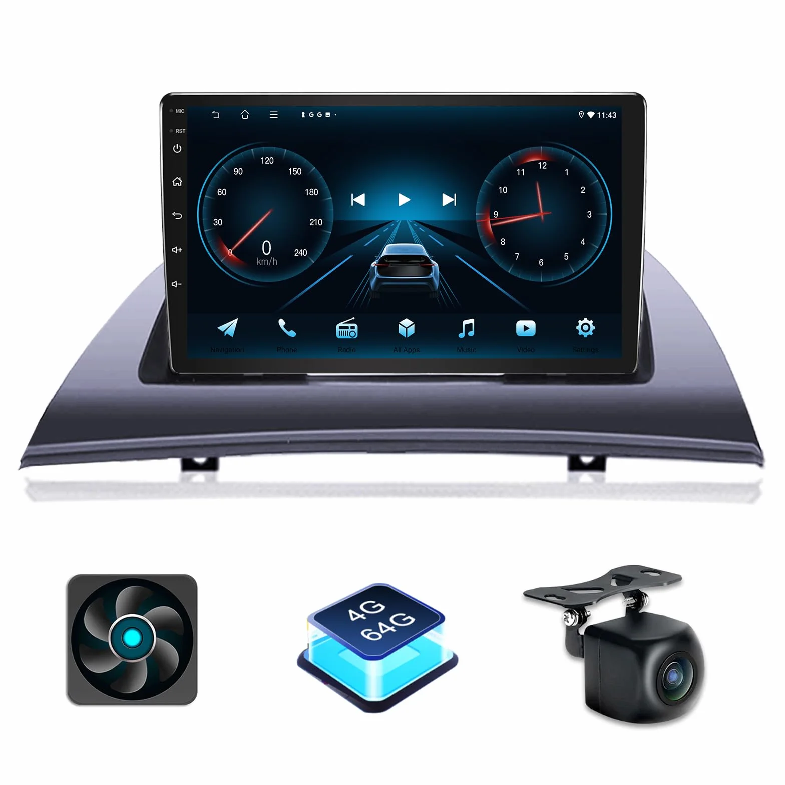 Radio samochodowe Android 4+64 GB do BMW X3 E83 2004-2012, ekran 9 cali, podwójne Din, nawigacja Carplay, bezprzewodowe, HiFi, FM, DSP, WiFi, Bluetooth, USB + kamera