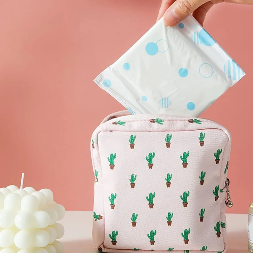 Torba do przechowywania podpasek higienicznych, 2 szt. torebek na serwetki higieniczne, wielokrotnego użytku, przenośna, z zamkiem błyskawicznym, menstruacyjna torba higieniczna, kobieca menstruacja,