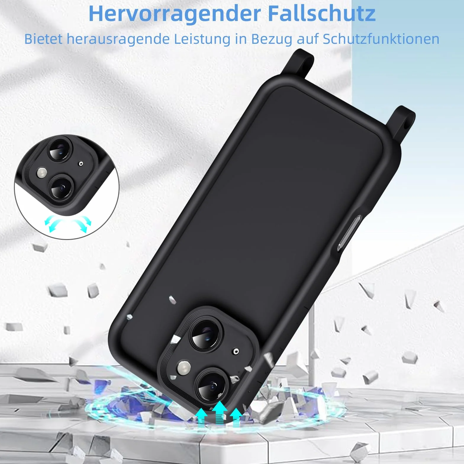 Etui do iPhone 13 6,1" silikonowe z regulowaną smyczą, odporne na wstrząsy, czarne