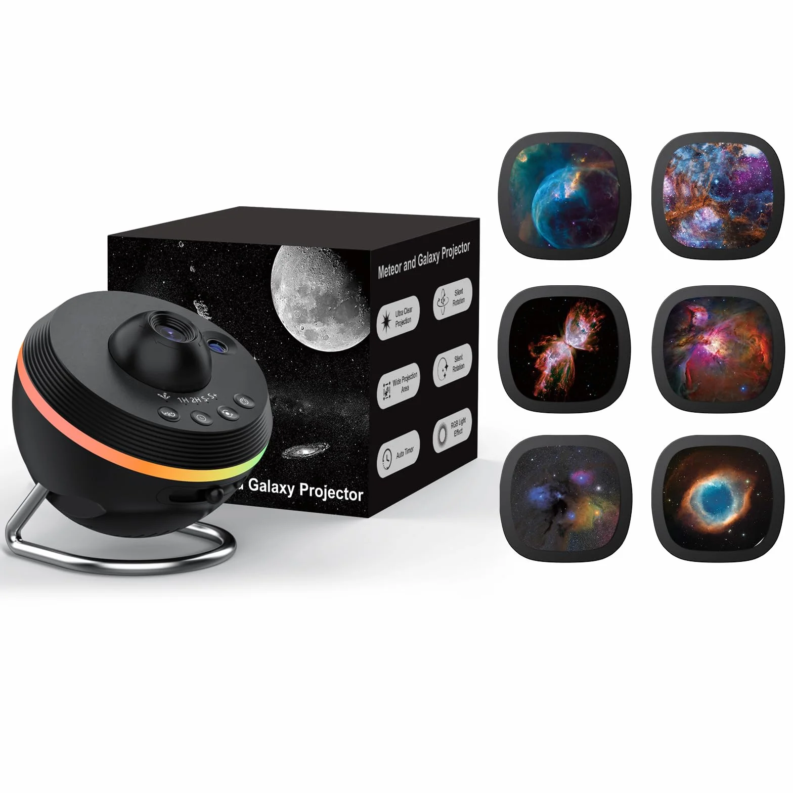 Galaxy Projector, Star Projectors Home Planetarium Space Ceiling Starry Sky Night Light with Light Strip, Meteor and Galaxy Projector & 7PCS Discs for Kid Adult Gift (Black)