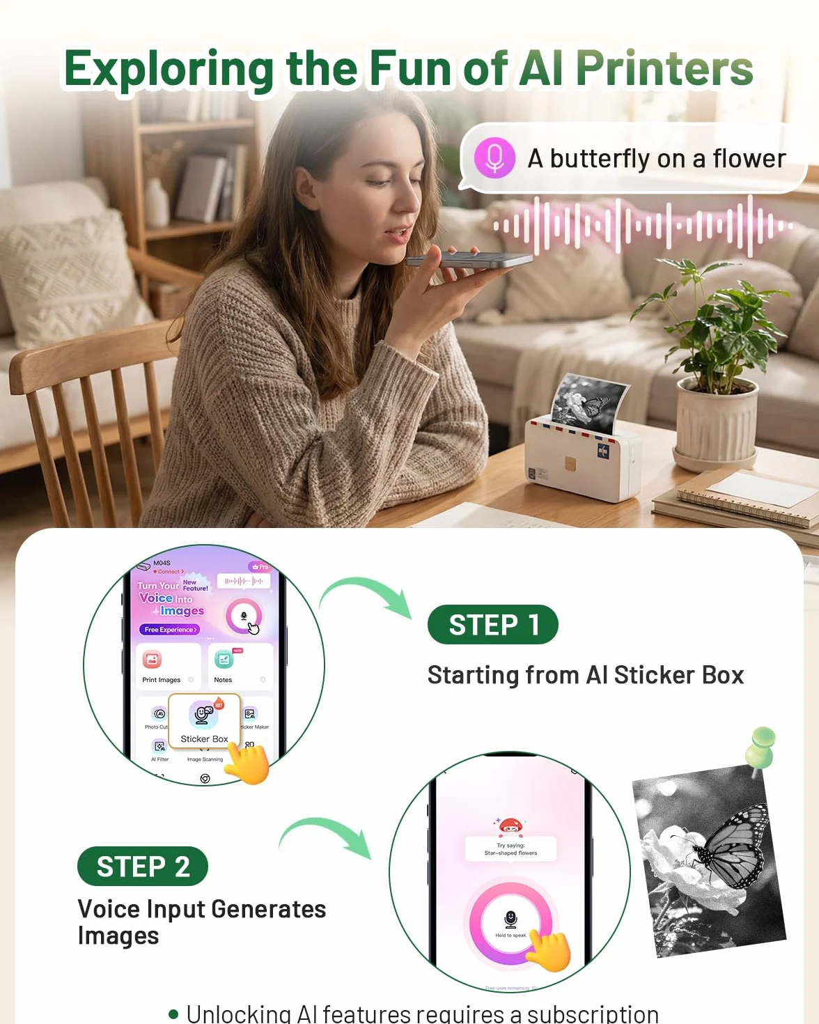 Phomemo M04AS Mini drukarka termiczna Bluetooth 4" 304 dpi kompatybilna z iOS Androidem (Zielony)