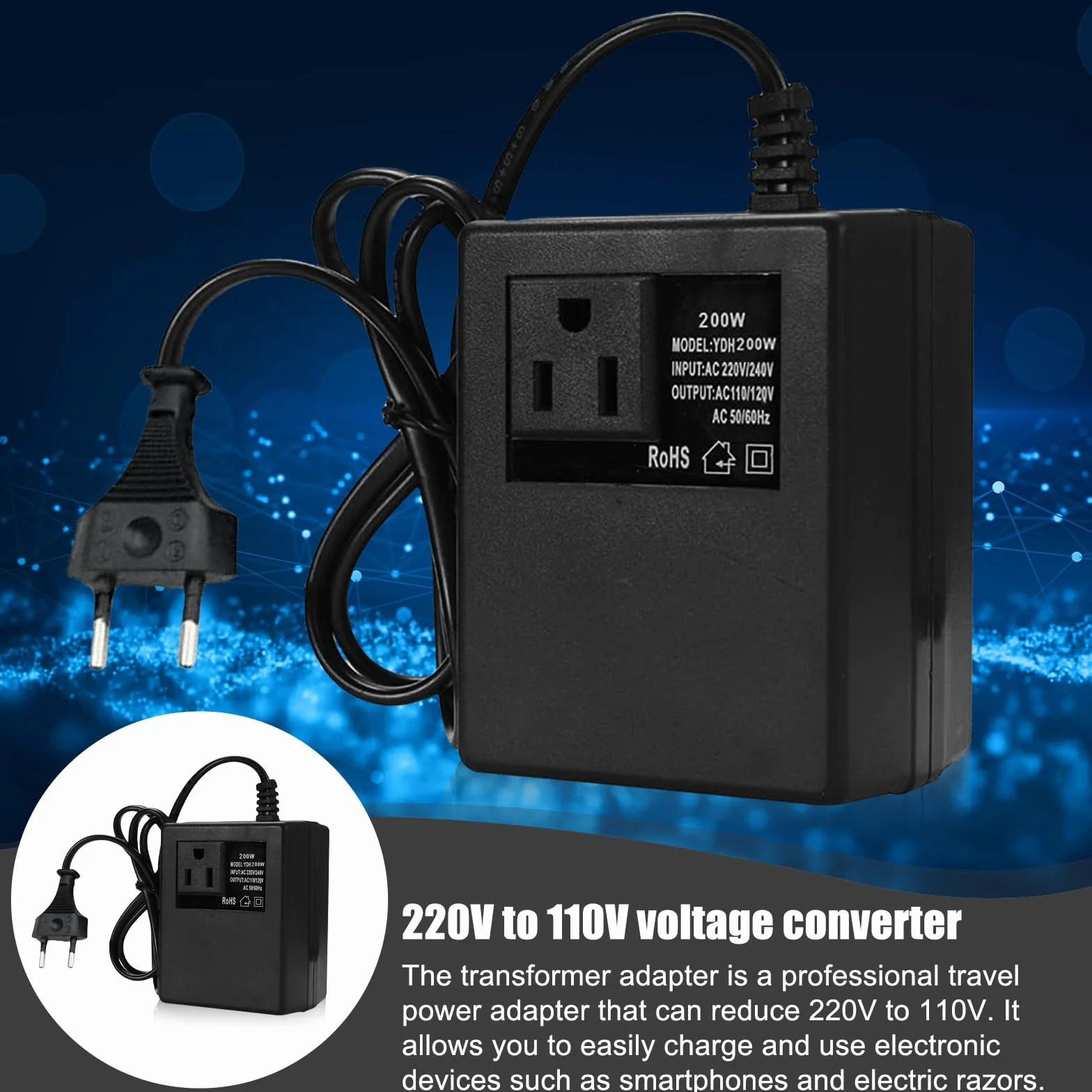 Przetwornica napięcia 220V na 110V 200W adapter sieciowy krok w dół