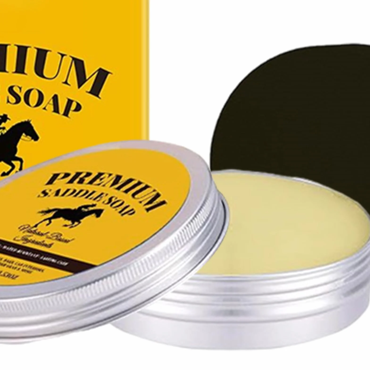 Saddle Soap Leather Conditioner, 8x3cm 100g Boot Cleaner ABS Case With Sponge, Leather Care Supplies, Boots, Shoes, Bags, Jackets, Saddles, Cleaning, Conditioning