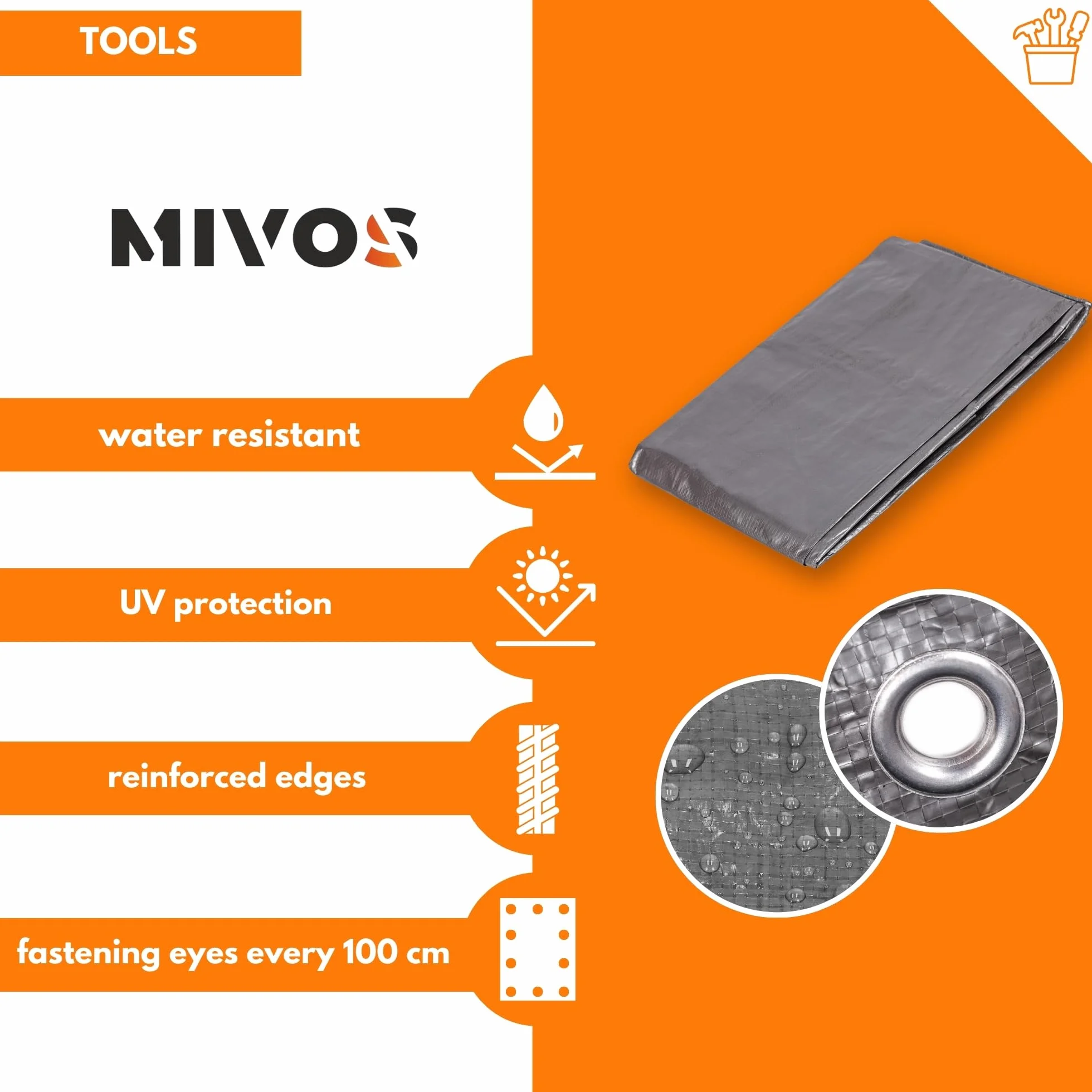MIVOS Wodoodporna Plandeka Srebrna - PP PE - Ochrona Przed Pleśnią Do Samochodów, Mebli Ogrodowych Z Drewna - Z Aluminiowymi Szlufkami, 2 x 3