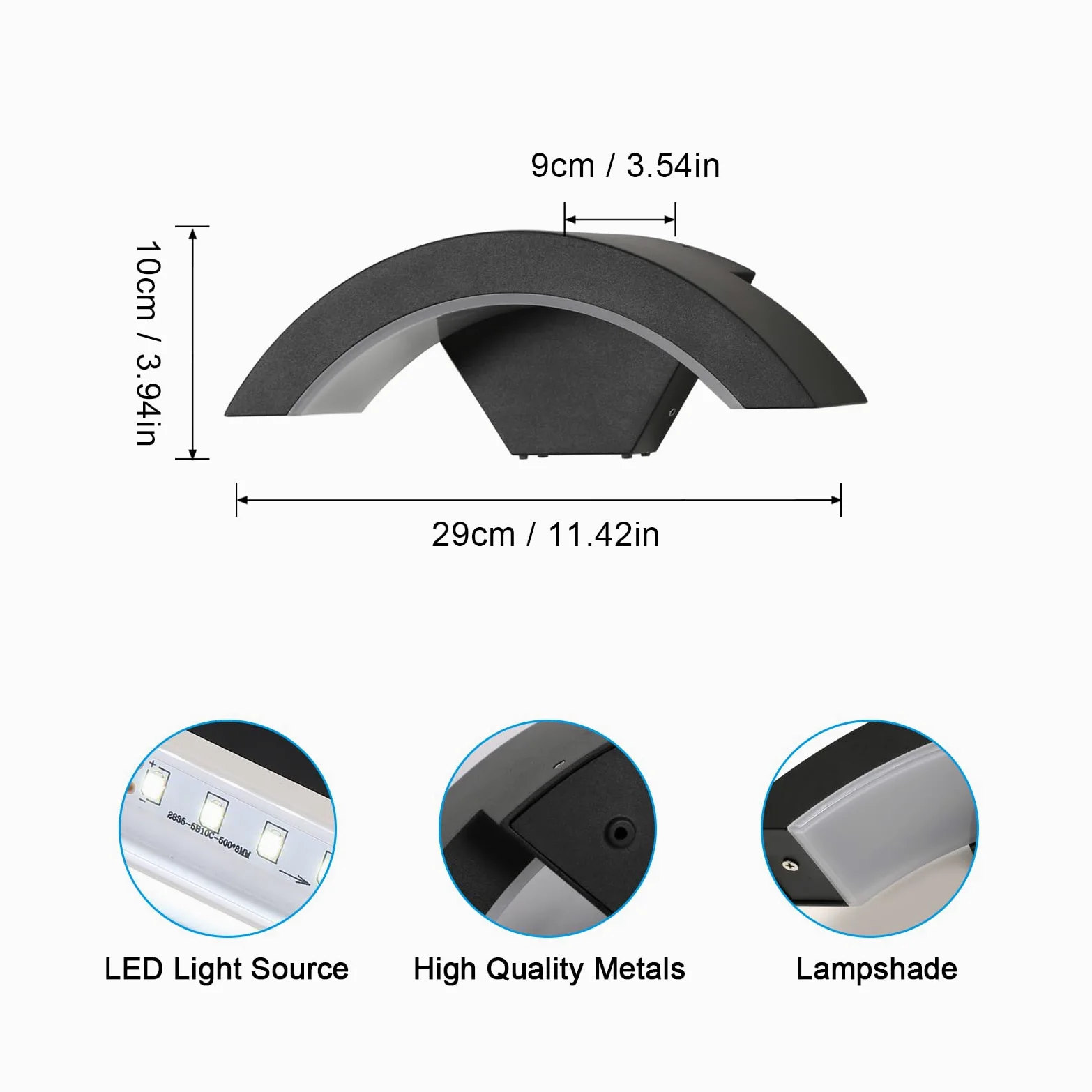 2 sztuki Zewnętrzna lampa ścienna, 24 W IP65 wodoodporna czarna lampa ścienna, aluminiowa lampa zewnętrzna do wejścia balkonowego tarasu ogrodów, zimne białe światło 6500K